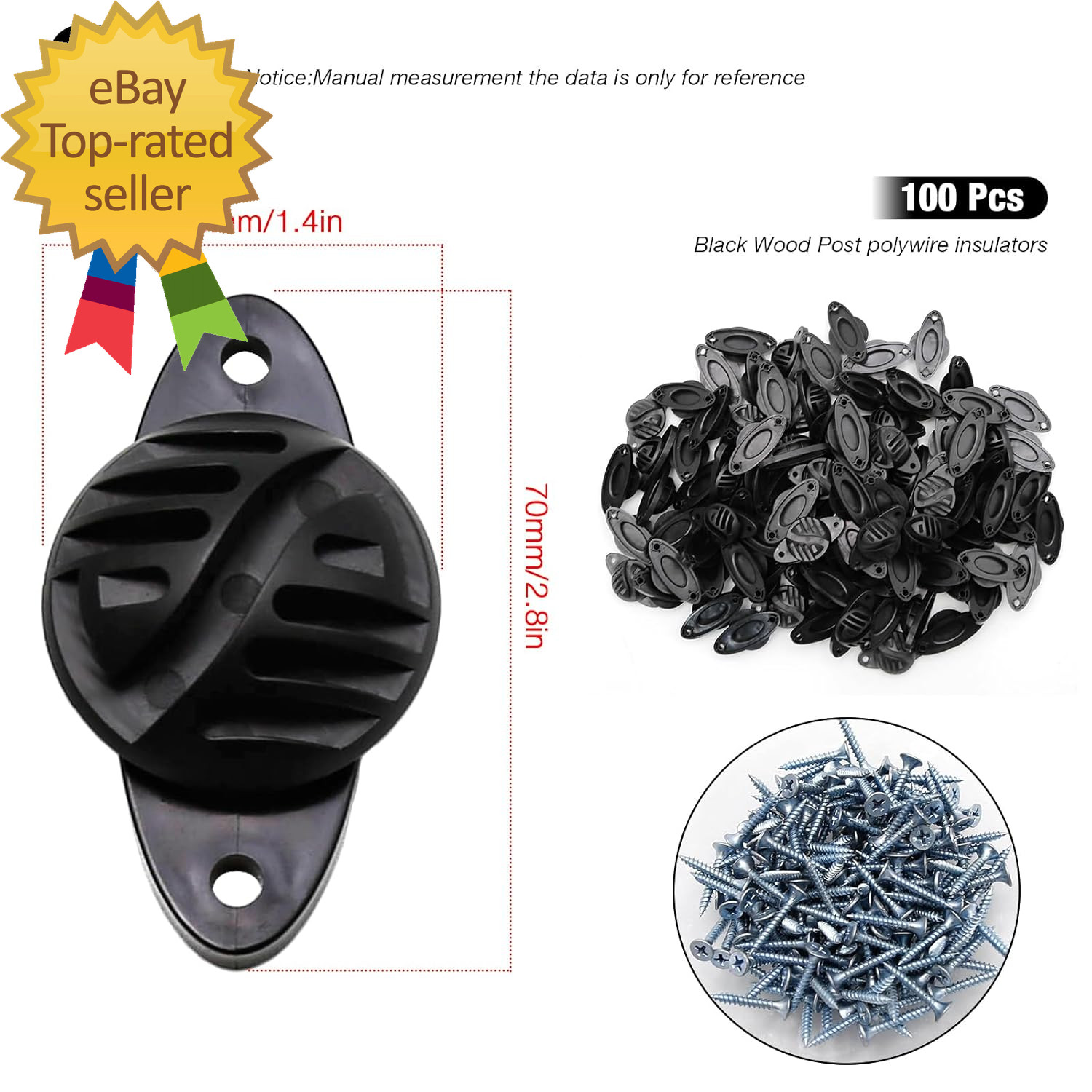 100 PCS Electric Fence Insulator with Screws, Black Wood Post Polywire Insulator