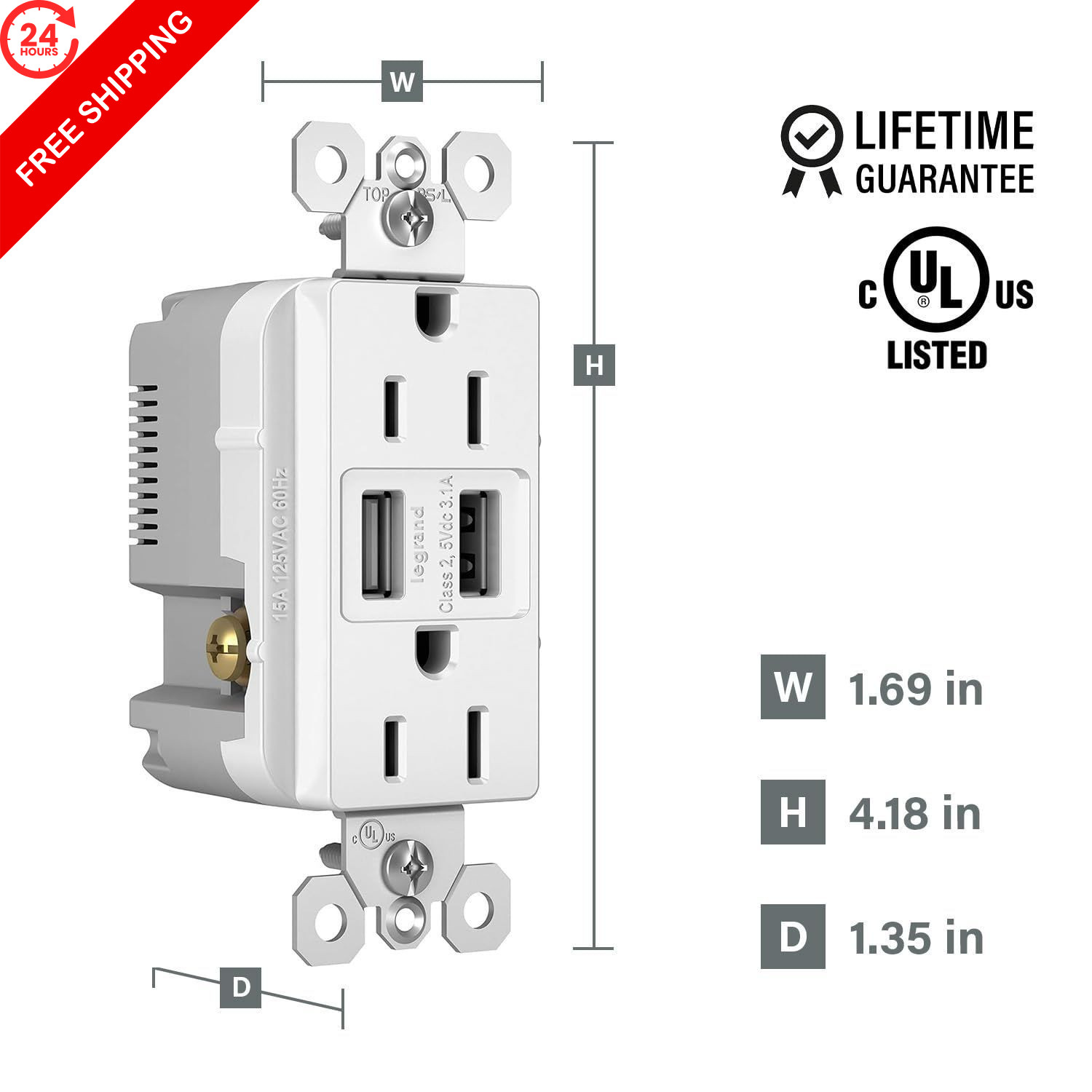 Legrand Pass & Seymour Radiant 15 Amp Wall Power Standard Decorator, White