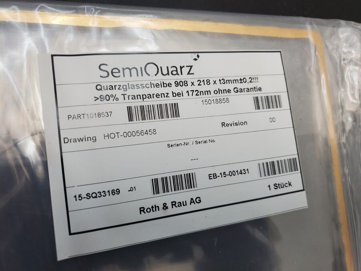 SemiQuarz Quartz Sheet 908mm x 218mm x 3mm ∓.02mm 90% Transparent 172nm Light