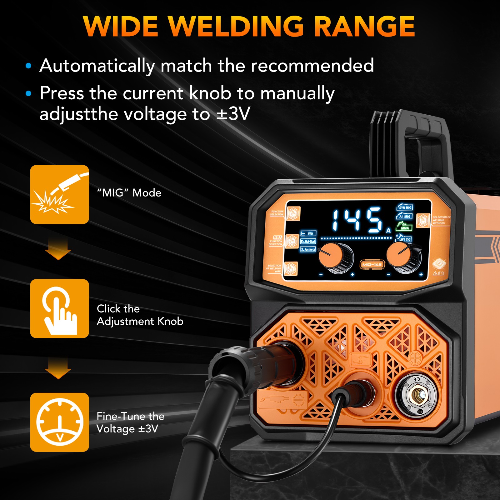 Flux Core MIG Welder 145A 3 Functions No Shielding Gas Required Stick TIG