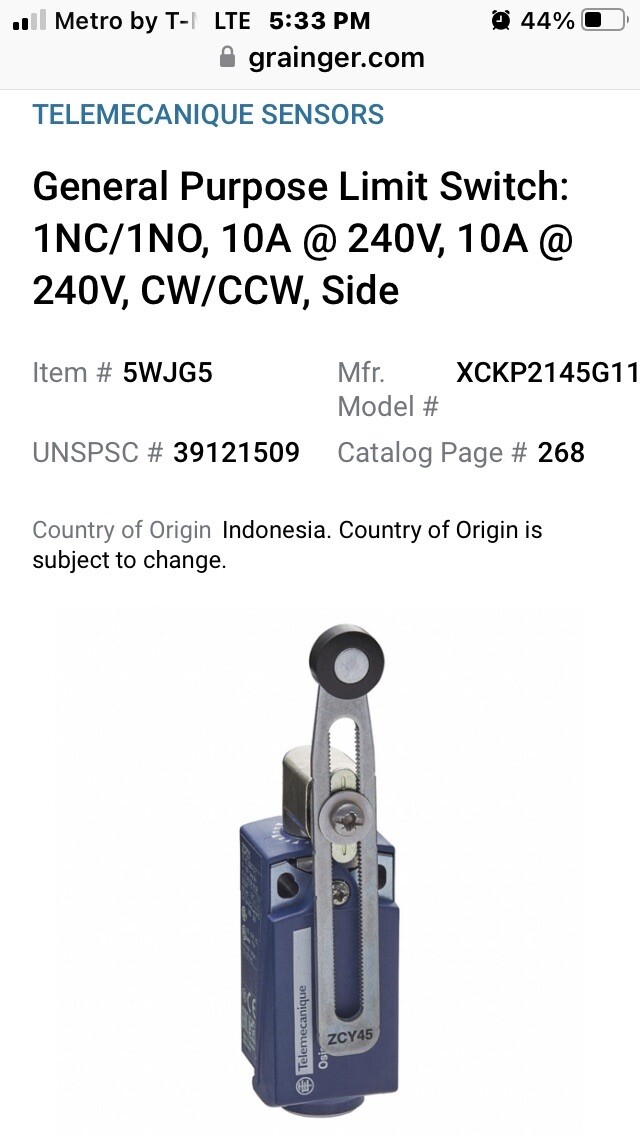 LIMIT Switch ZCY45 Telemecanique XCKP2145G11 Adjustable ROTARY LEVER shps frm US