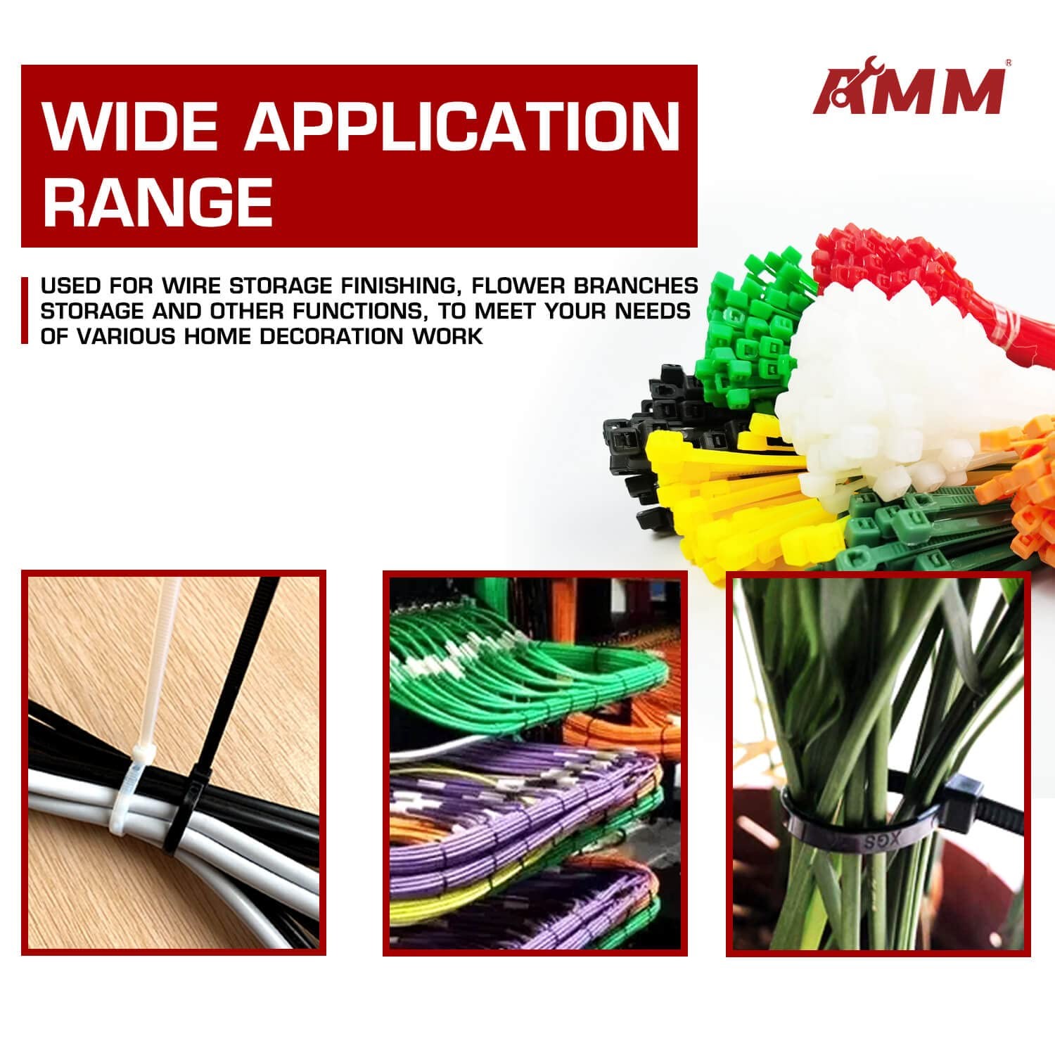 AMM Cable Zip Ties，1000 Pack colored zip ties Assorted Sizes 4, Multicoloured