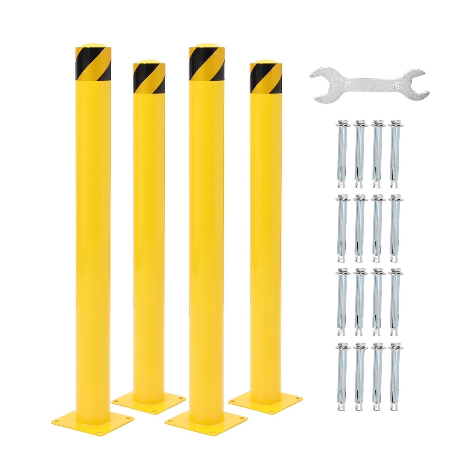 4Pack Steel Safety Bollard 48 Inch Height Bollard Post 4.5 Inch Diameter Yellow