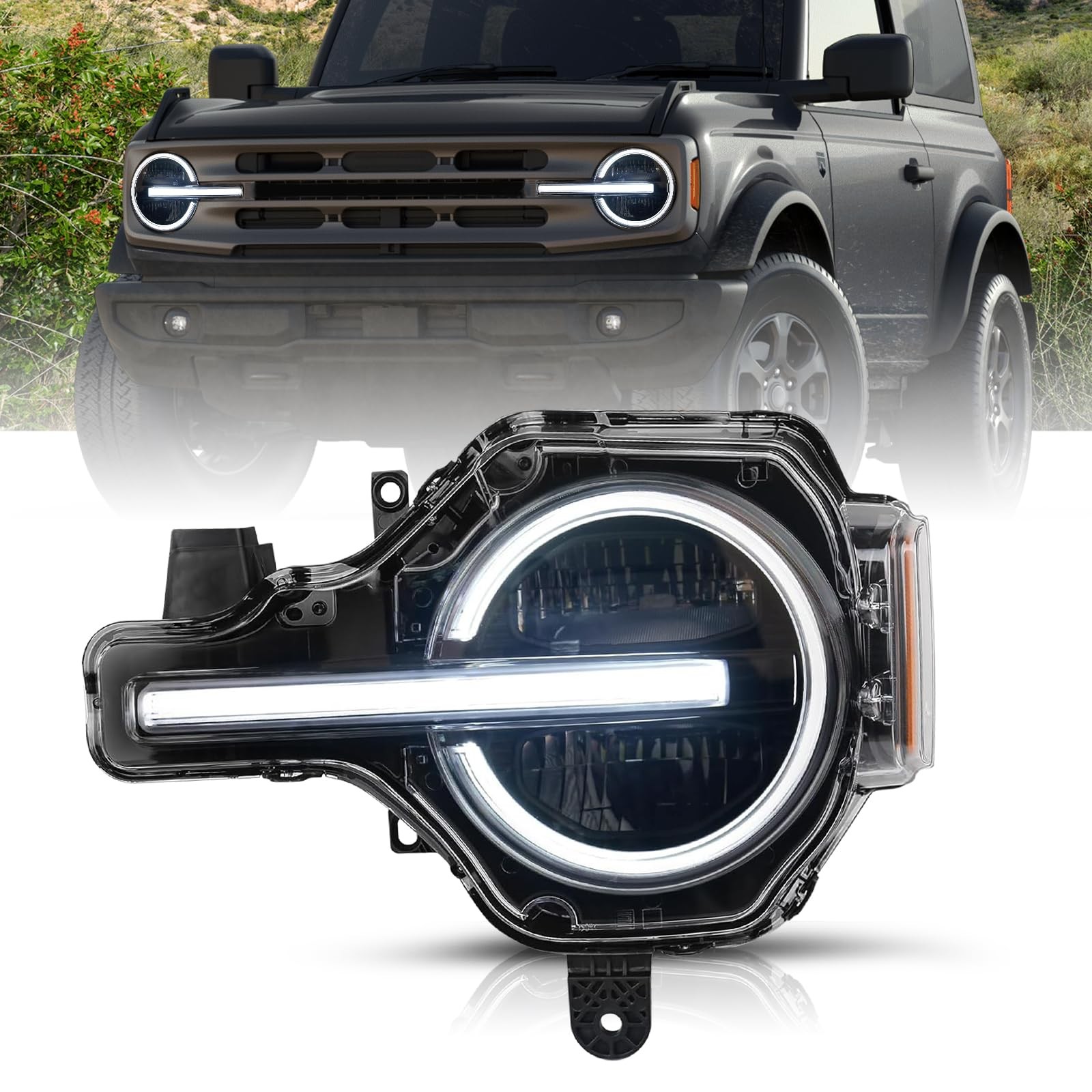 Full LED DRL Headlight Assembly Fit for 2021-2025 Ford Bronco, LH