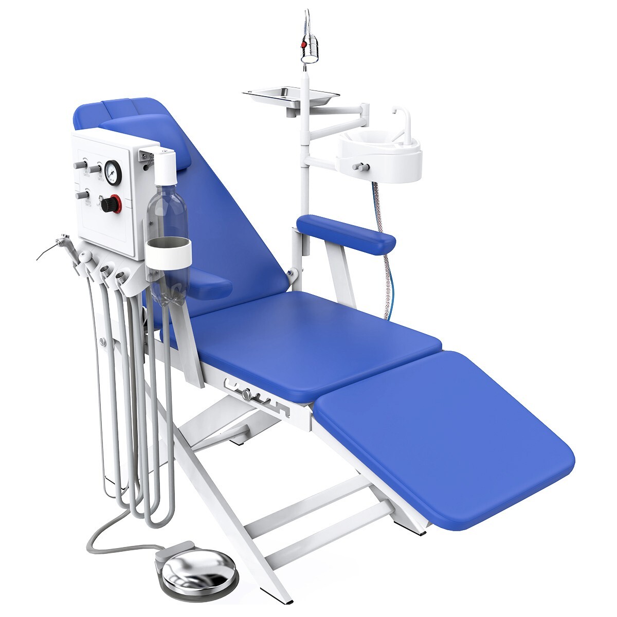 Dental Portable Mobile Folding Chair LED Light Air Turbine Unit 4 Hole Blue