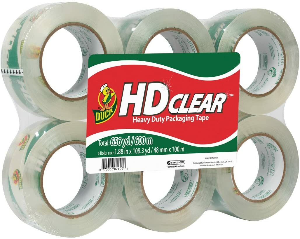 Duck HD Clear Packaging Tape – 1.88″ X 109.3 yds 6-Pack, Heavy Duty