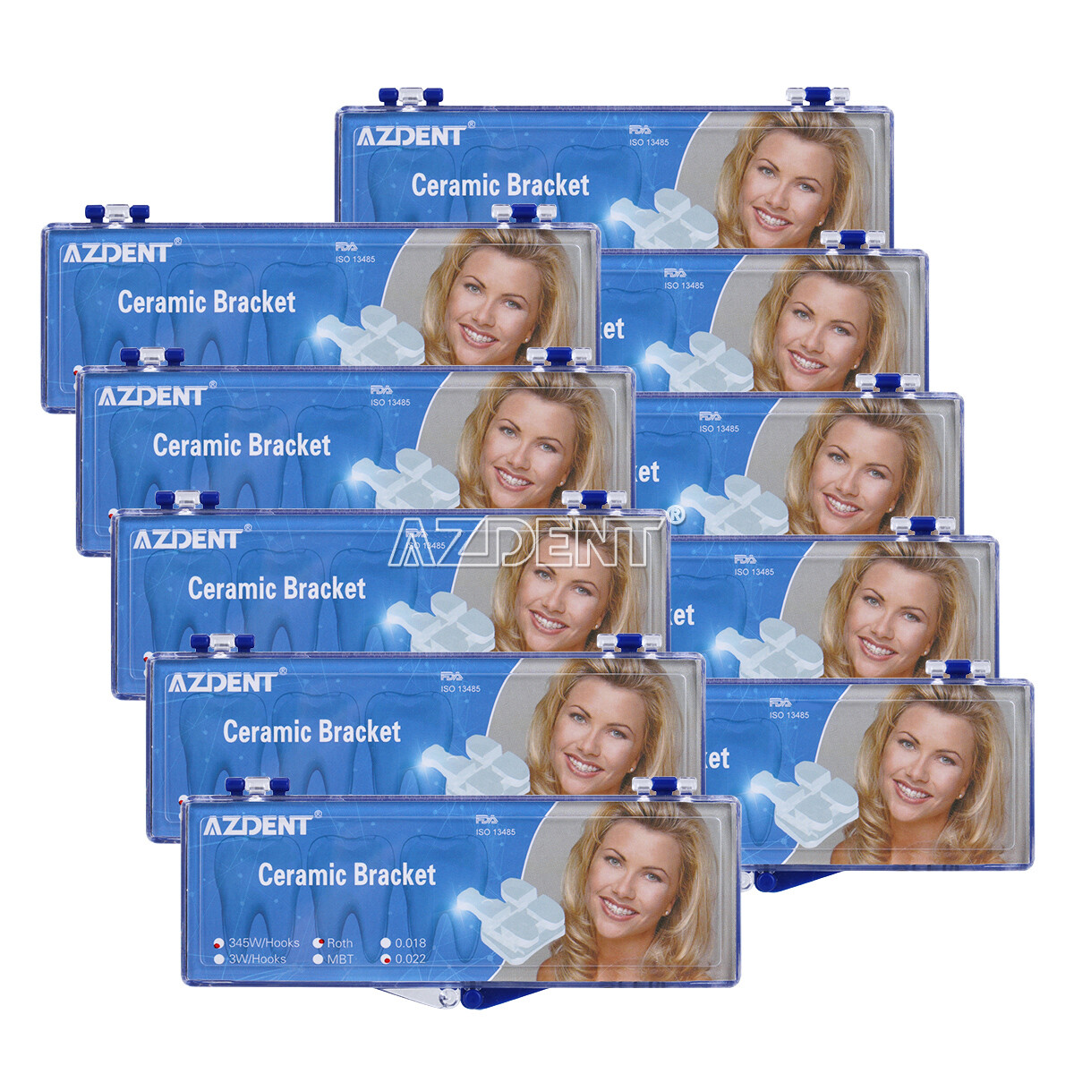 AZDENT Brackets cerámicos ortodoncia dental 5*5 Roth MBT 022/018 Ganchos 345