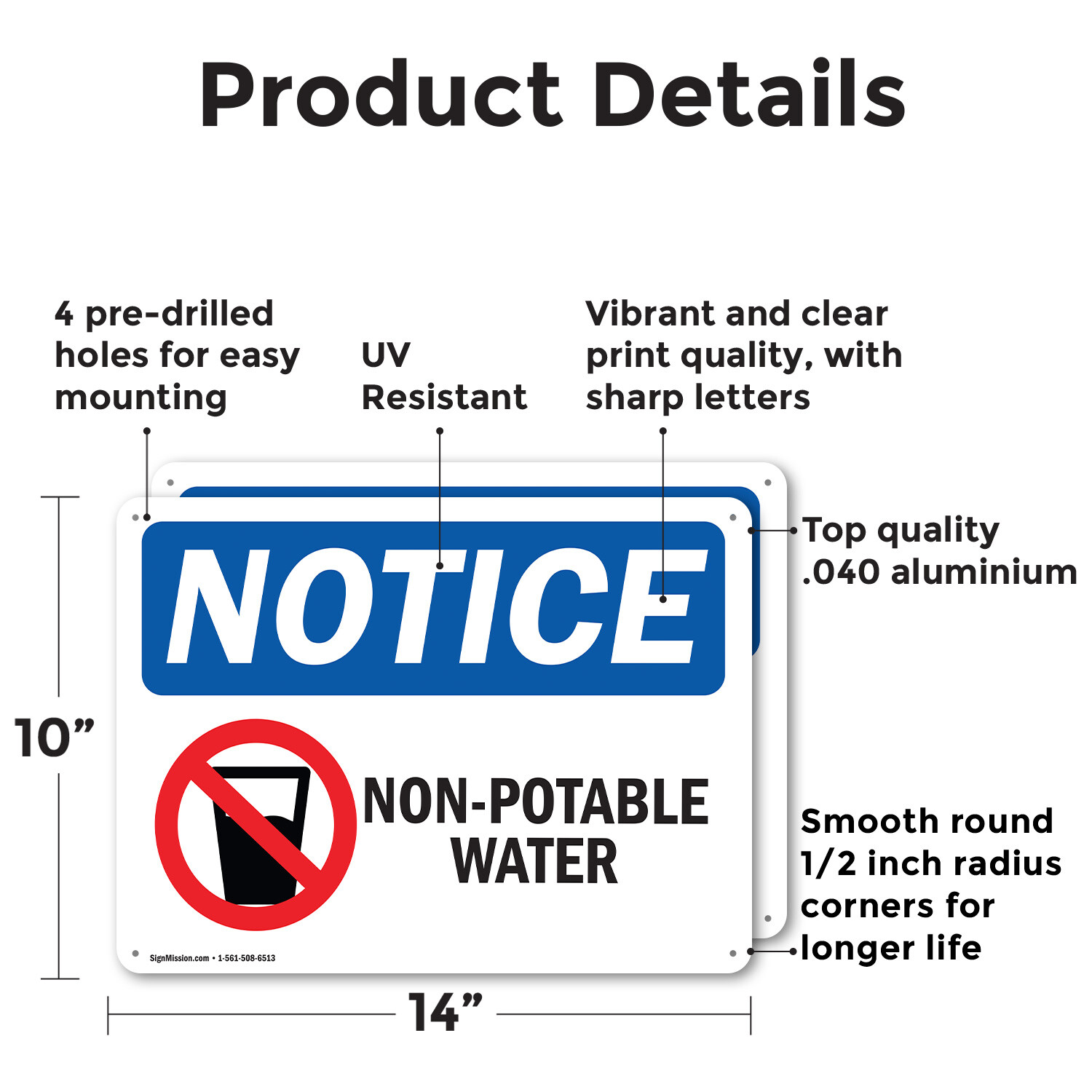 (2 Pack) Non-Potable Water OSHA Notice Sign Decal Metal Plastic