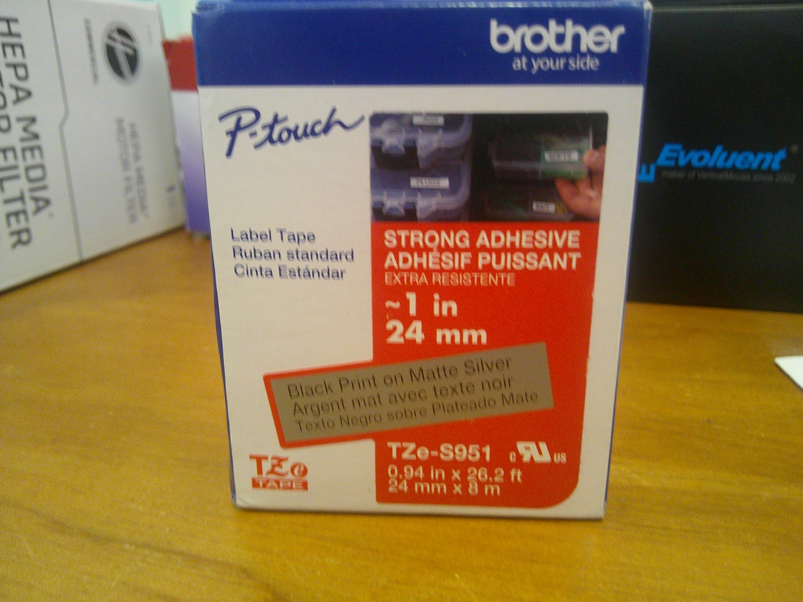 Genuine Brother TZe-S951 Strong Adhesive Black on Silver 24mm 1″ Label Tape