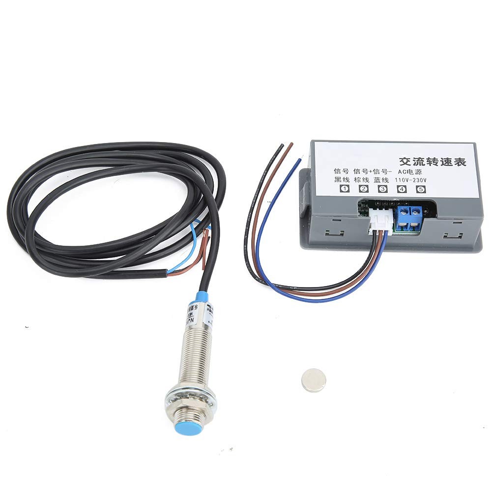 AC 110V-230V 4 Digital LED Tachometer RPM Speed Meter 40mA 10-9 +Hall Proximi…