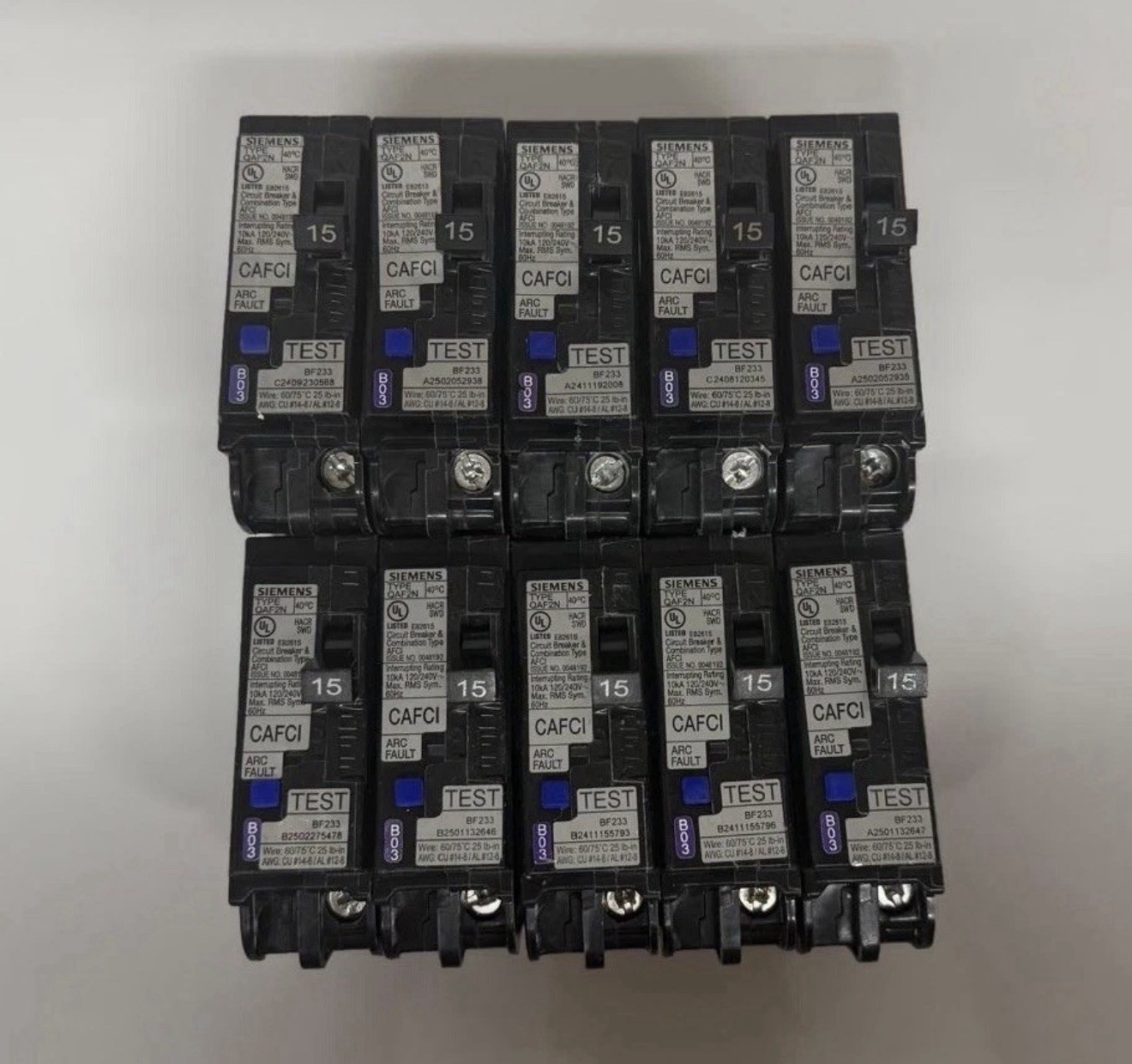 10 PCS SIEMENS QA115AFCN 15A AFCI PLUG ON NEUTRAL