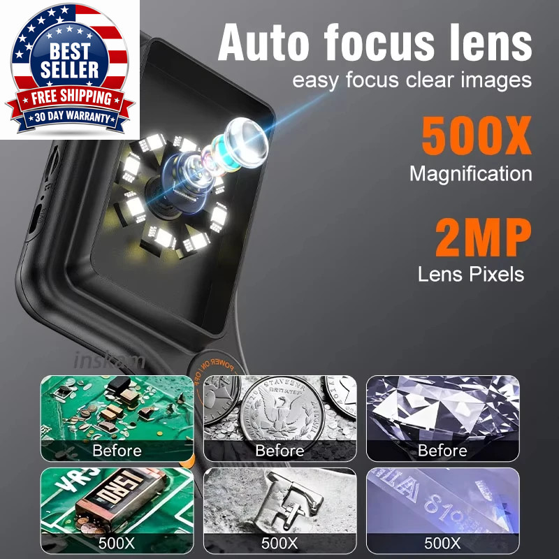 Digital Microscope Handheld 3.0 Inch IPS Color Screen Autofocus 2MP Coin Video M