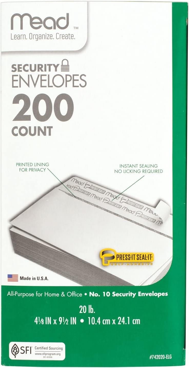 All Purpose Security Envelopes 200 Count Self Adhesive 4.125 x 9.5 Inches