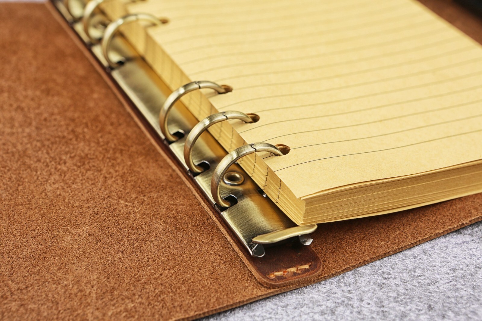Personalized rustic leather 6 ring A6 journal diary cover with pen holder