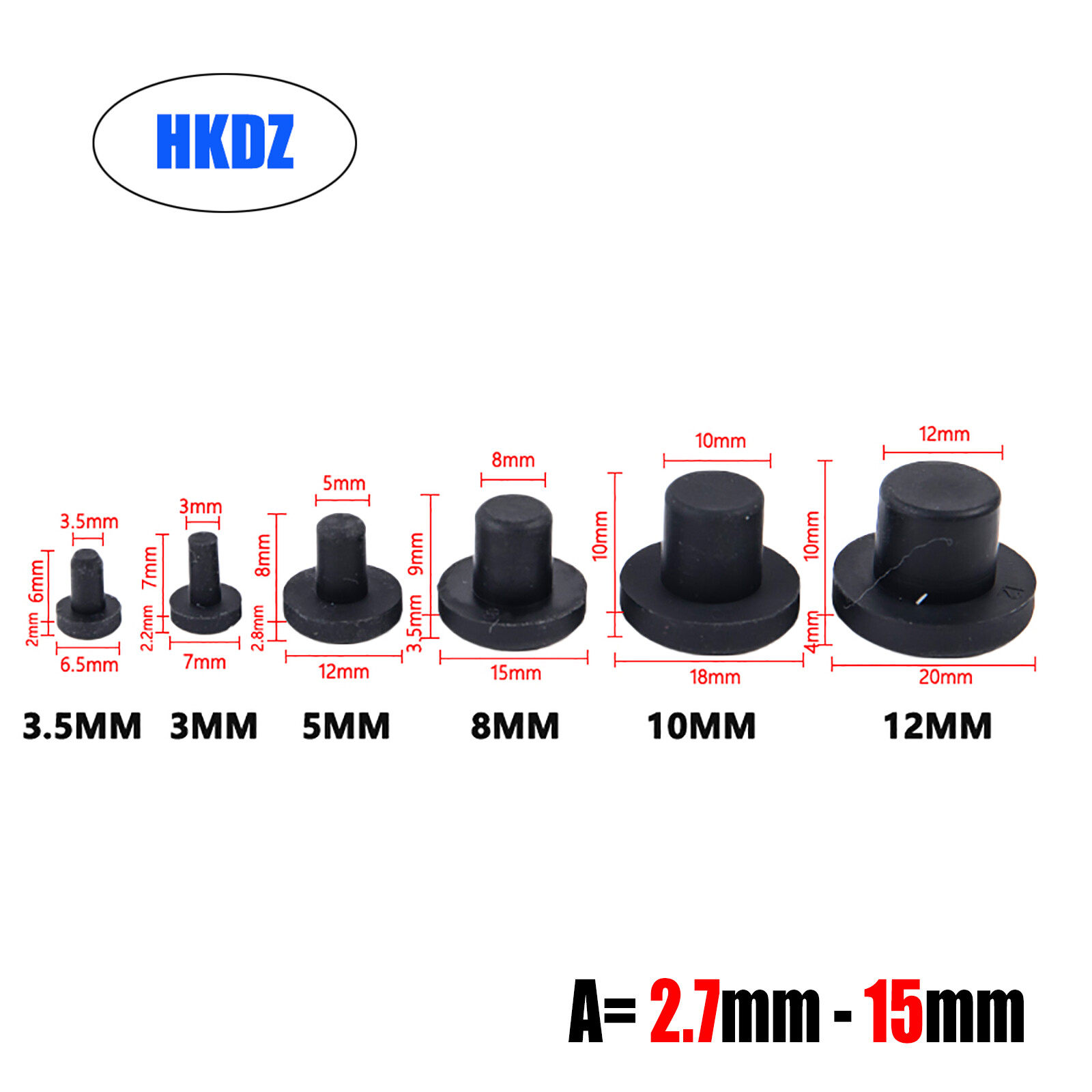 Round Solid Silicone Rubber Seal Hole Plugs Blanking End Caps Black 2.7mm – 15mm