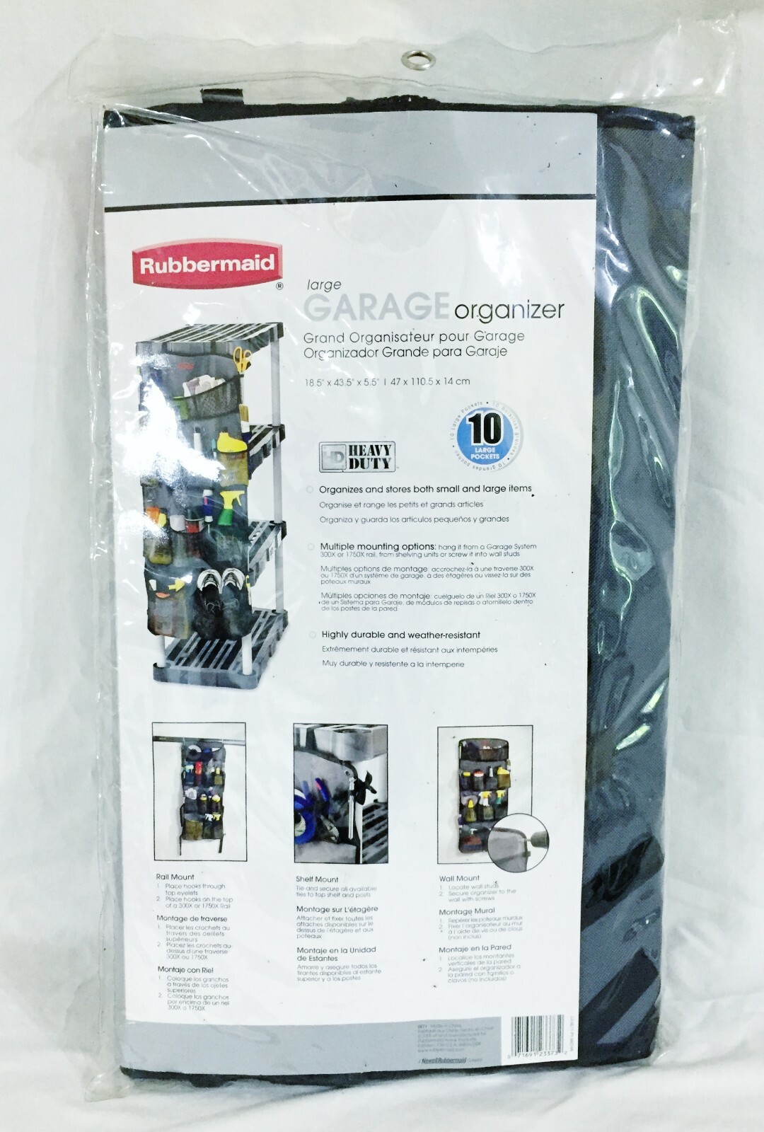 Rubbermaid 10 Pocket Large Garage Organizer Heavy Duty 18.5″ X 43.5″ X 5.5″