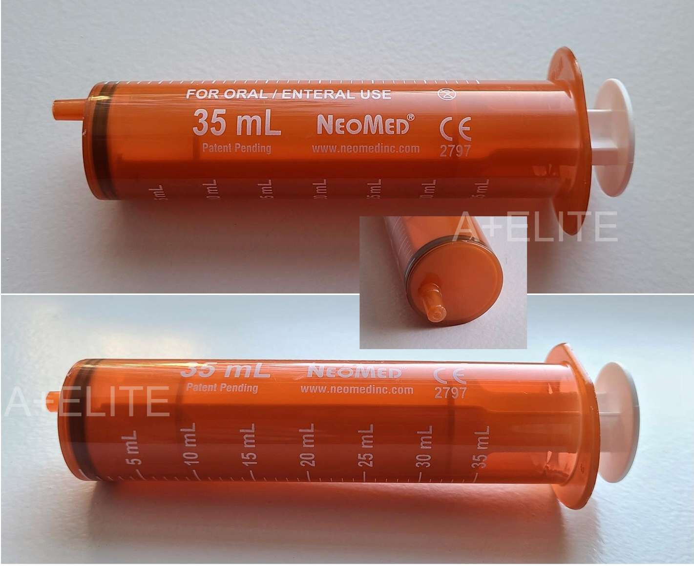 NeoMed 35mL 35cc Oral Medicine Dose Syringe Dispenser Amber 25/PK BA-S35EO Caps