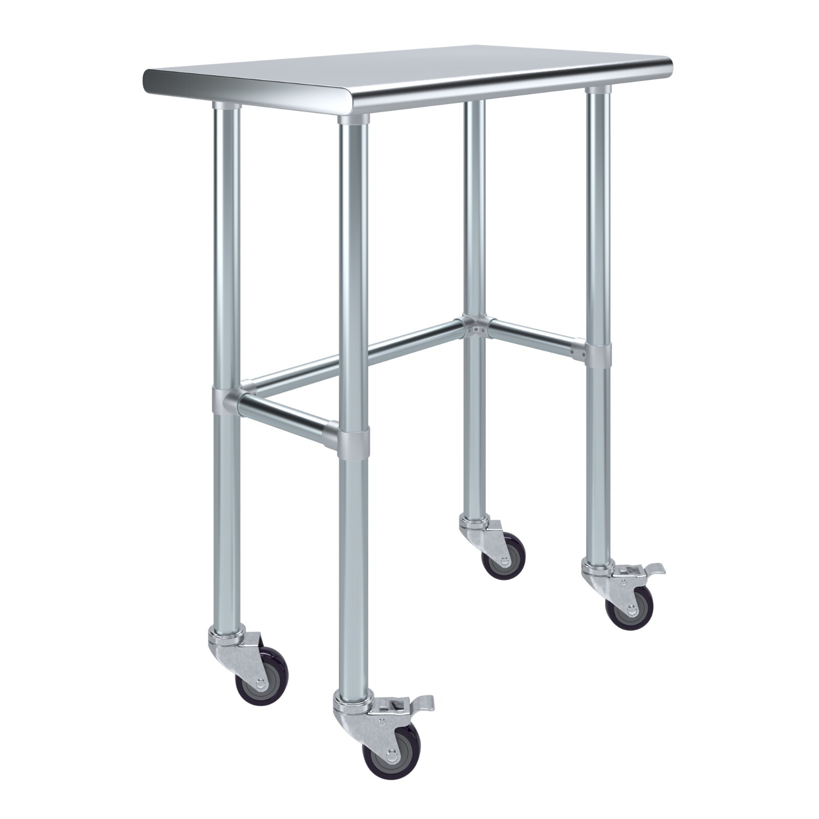 18 in. x 30 in. Stainless Steel Work Table Open Base & Wheels | Utility Station