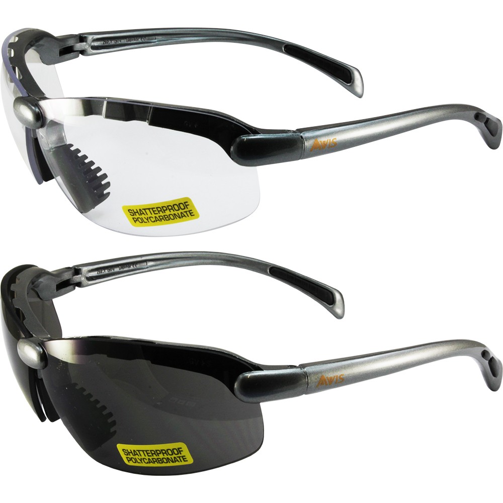 Global Vision C-2 Safety Glasses 2 Pair Gray Frames w/Clear & Smoke Lenses Ansi