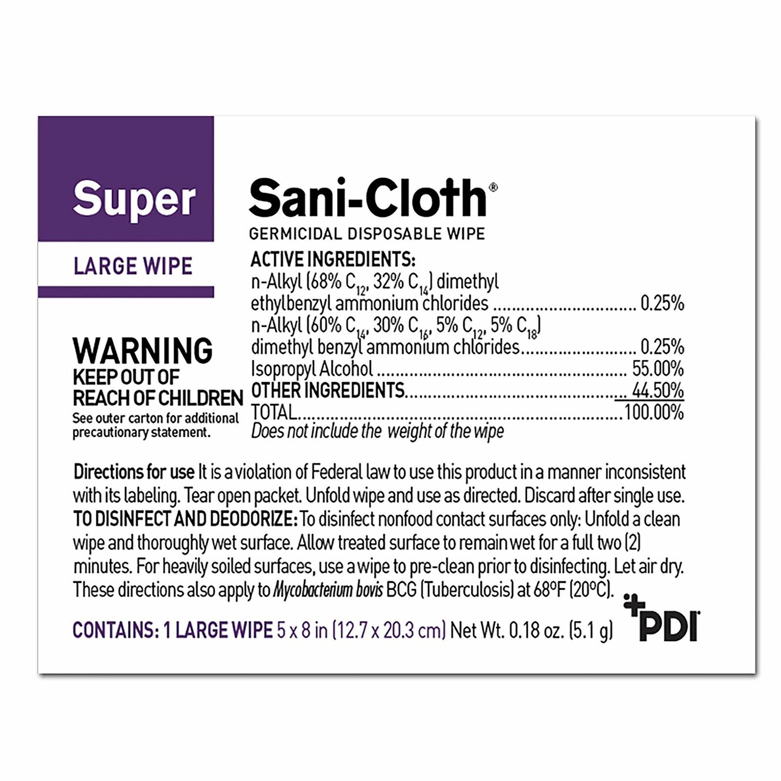 PDI Super Sani-Cloth Surface Disinfectant 50 Count Alcohol Scent 50 Ct