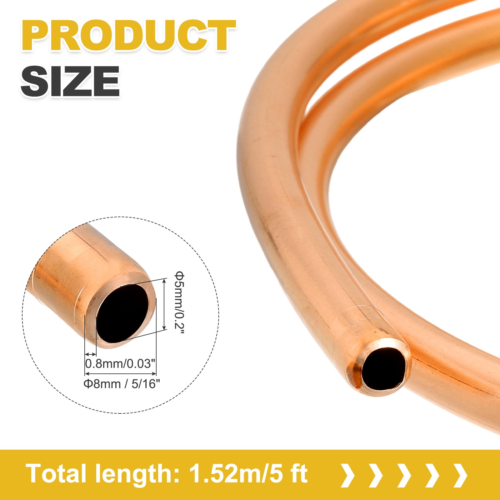 T2 Copper Tubing 0.2″ID x 5/16″OD x 5Ft 99% Pure Copper Refrigeration Tube