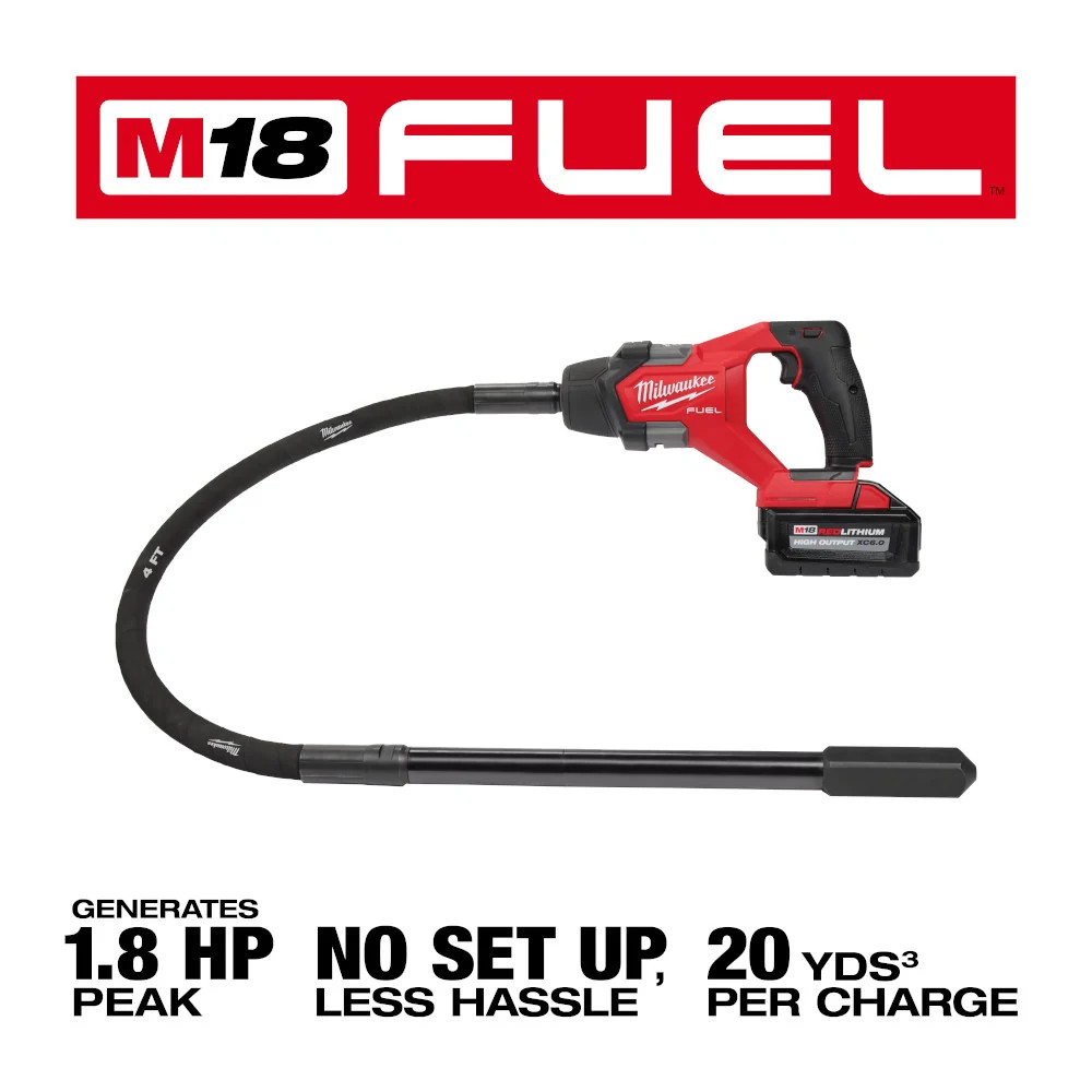 Milwaukee 2910-21 M18 FUEL 18V 4′ Cordless Concrete Pencil Vibrator Kit