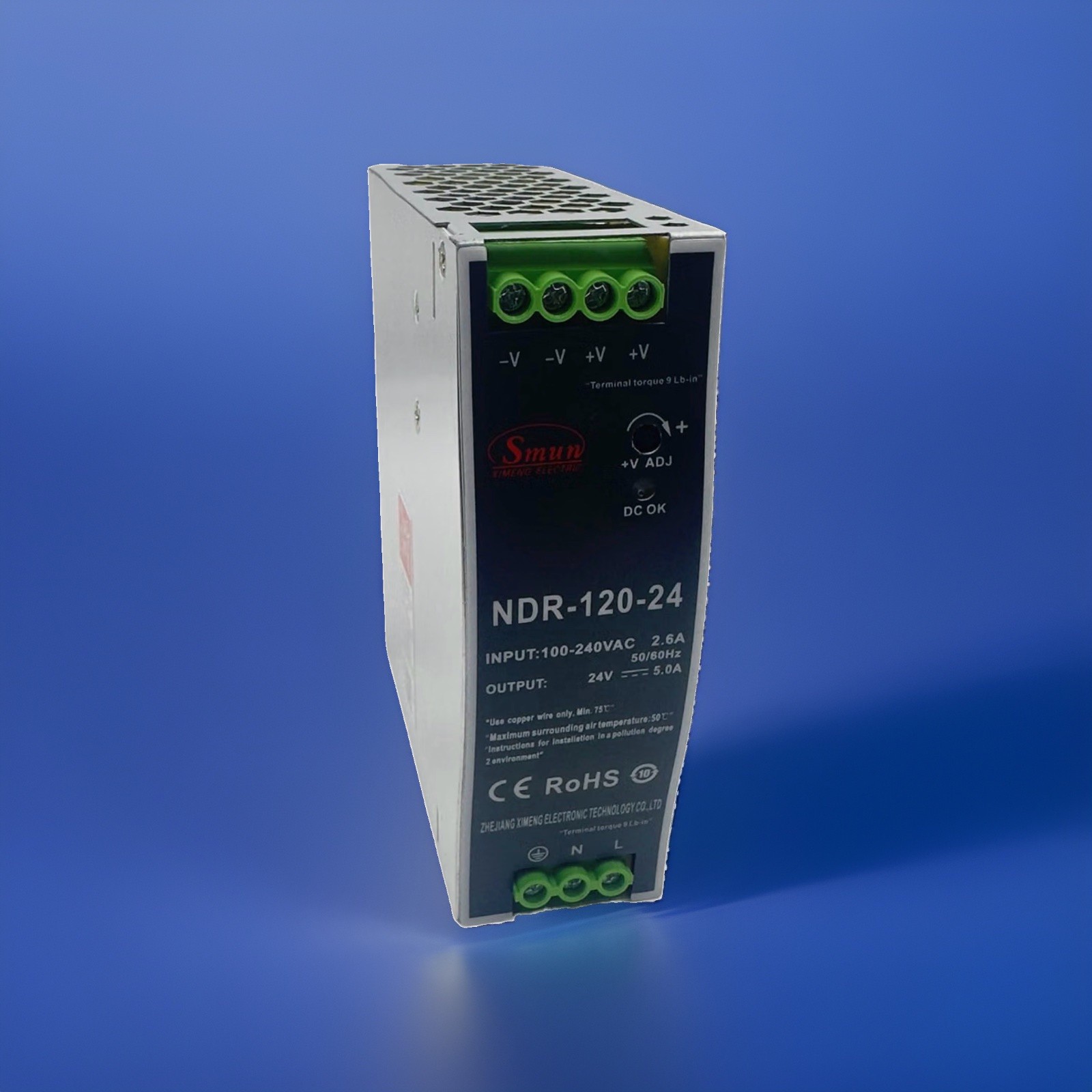 Smun NDR-120-24 DIN Rail Power Supply | 24V 5A 120W Industrial PSU