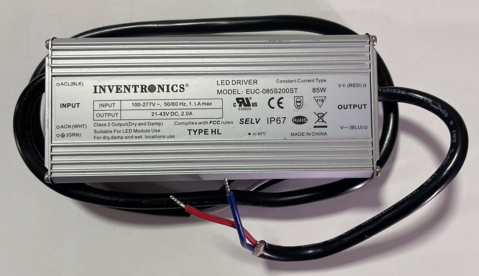 NEW Inventronics LED Driver EUC-085S200ST 85W 100-277Vac 2000mA 21-43Vdc Outdoor