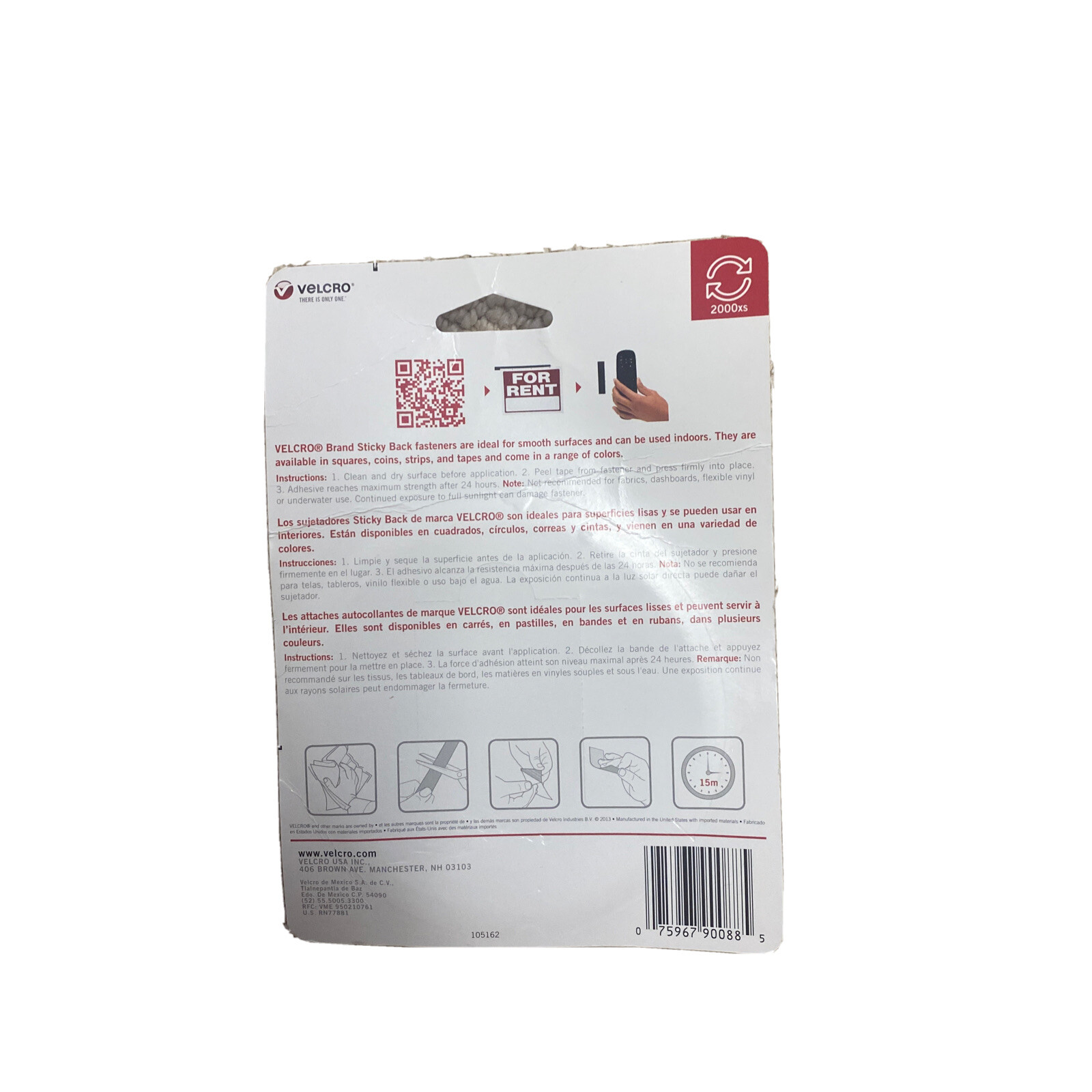 Velcro Brand Sticky Back Hook & Loop Strips, 5ft X 3/4in No 90088 Light Brown