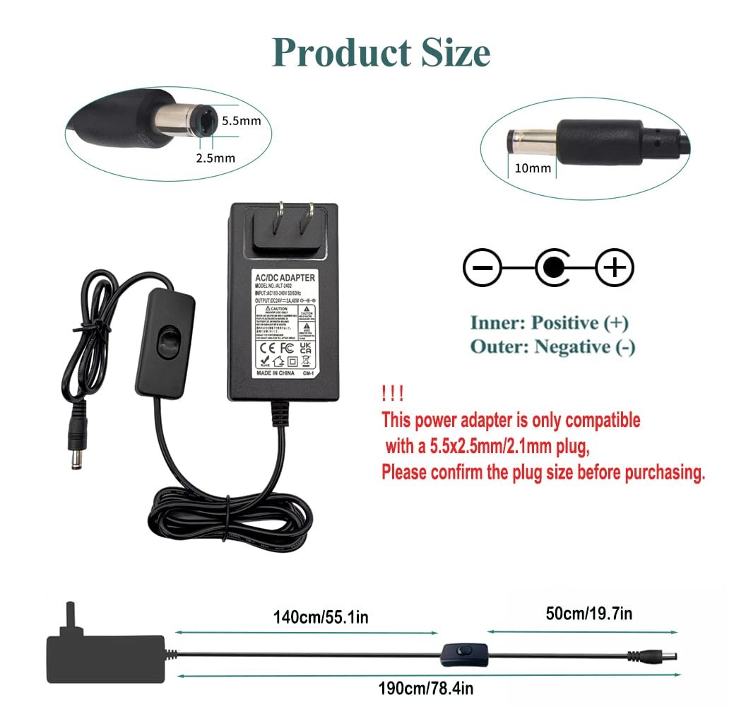 24V 2A DC Power Supply 48W Switching Adapter 100-240V 50-60Hz AC to DC 24V 2A…