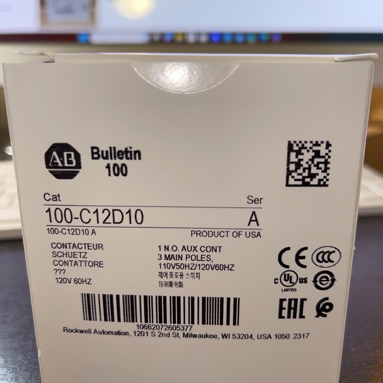 ALLEN BRADLEY. 100-C12D10 CONTACTOR 110/120V50/60HZ