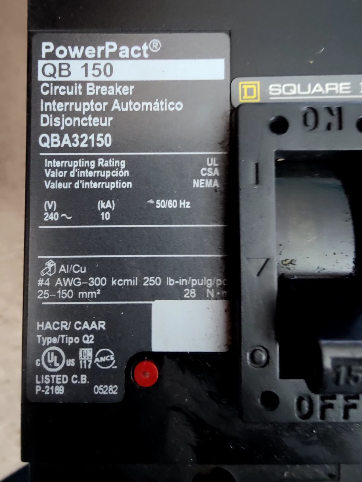 Square D QBA32150 3P Molded Case Circuit Breaker