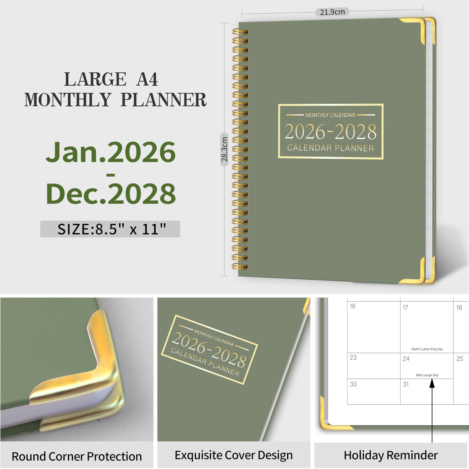 3 Year Monthly Planner 20262028 8.5 x 11 Spiral Bound Notes Pages for School &