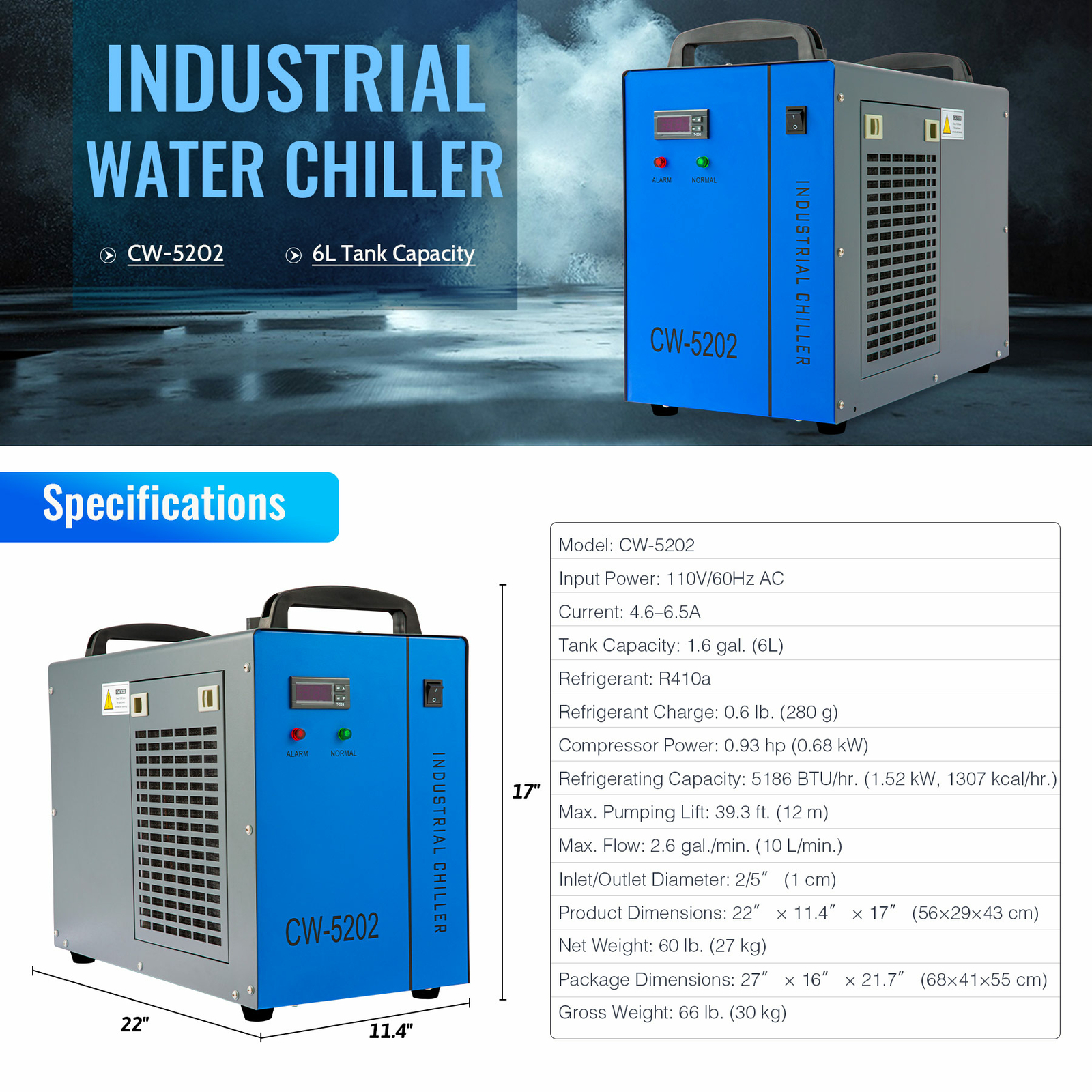 OMTech CW-3000 CW-5200 CW-5202 CW-6000 Water Chiller for CO2 Laser Engraver