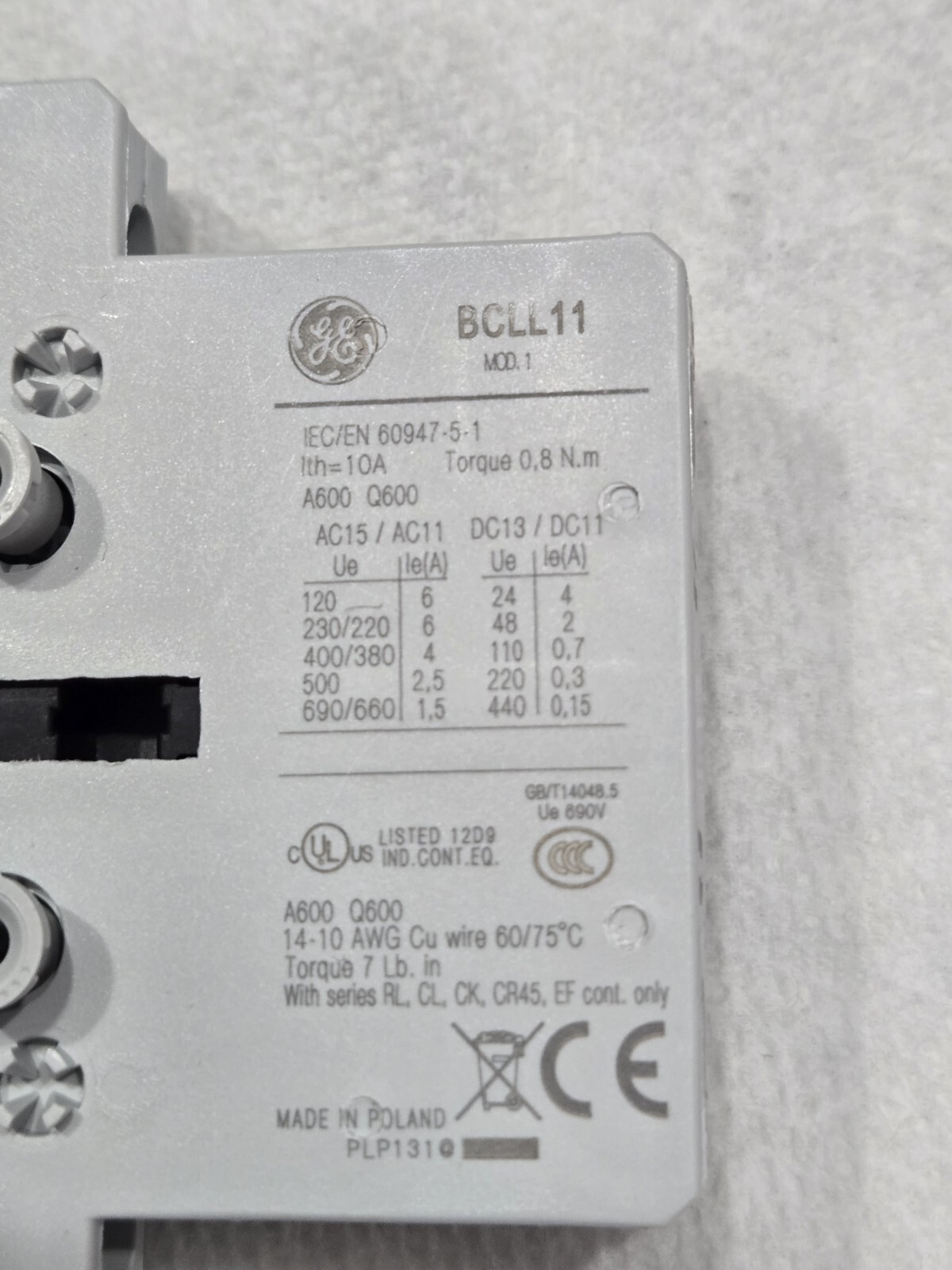New Genuine General Electric BCLL11 Auxillary Contact