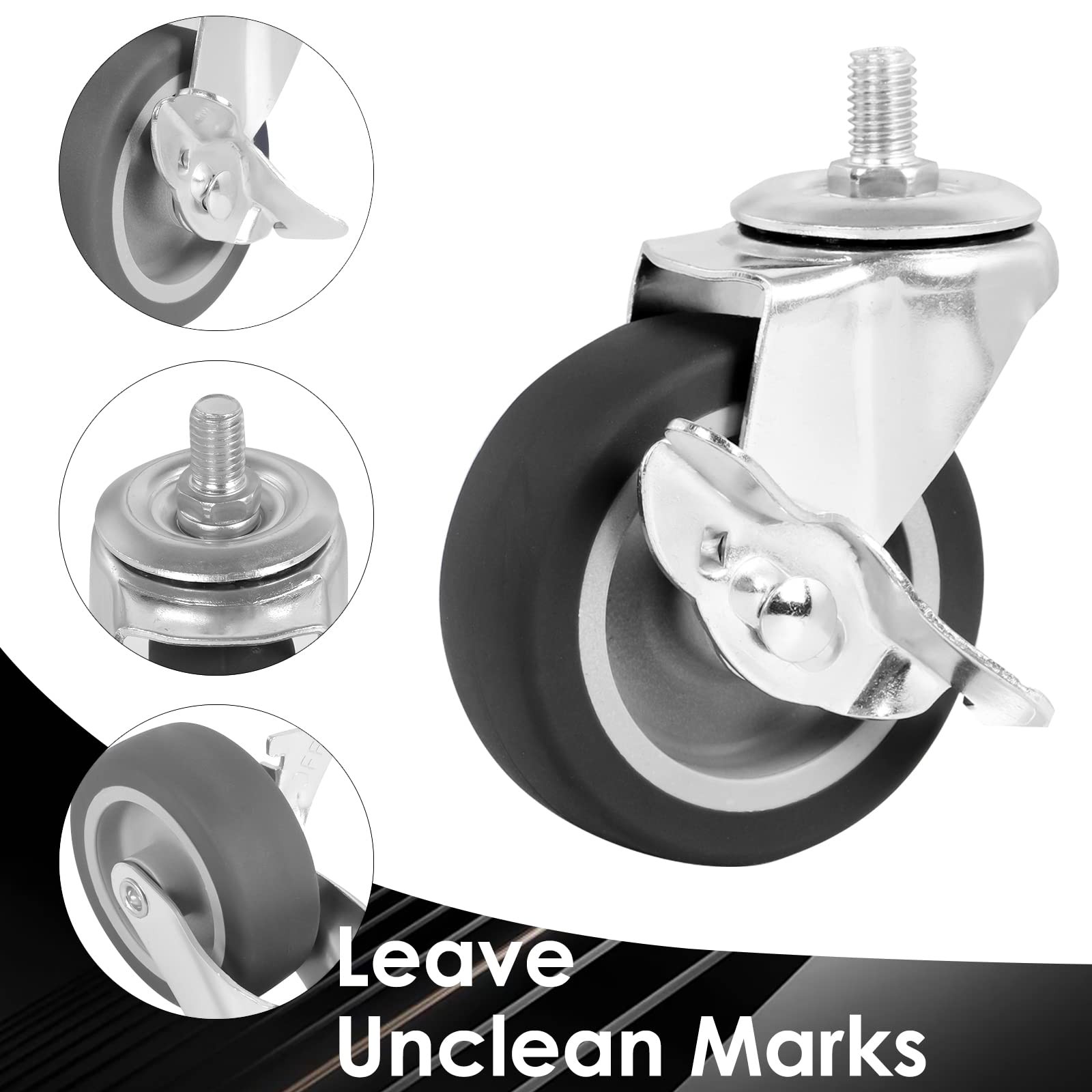 Caster Wheels, 3 Inch Stem Casters Set of 4, Heavy Duty Swivel Wheel with Bra…