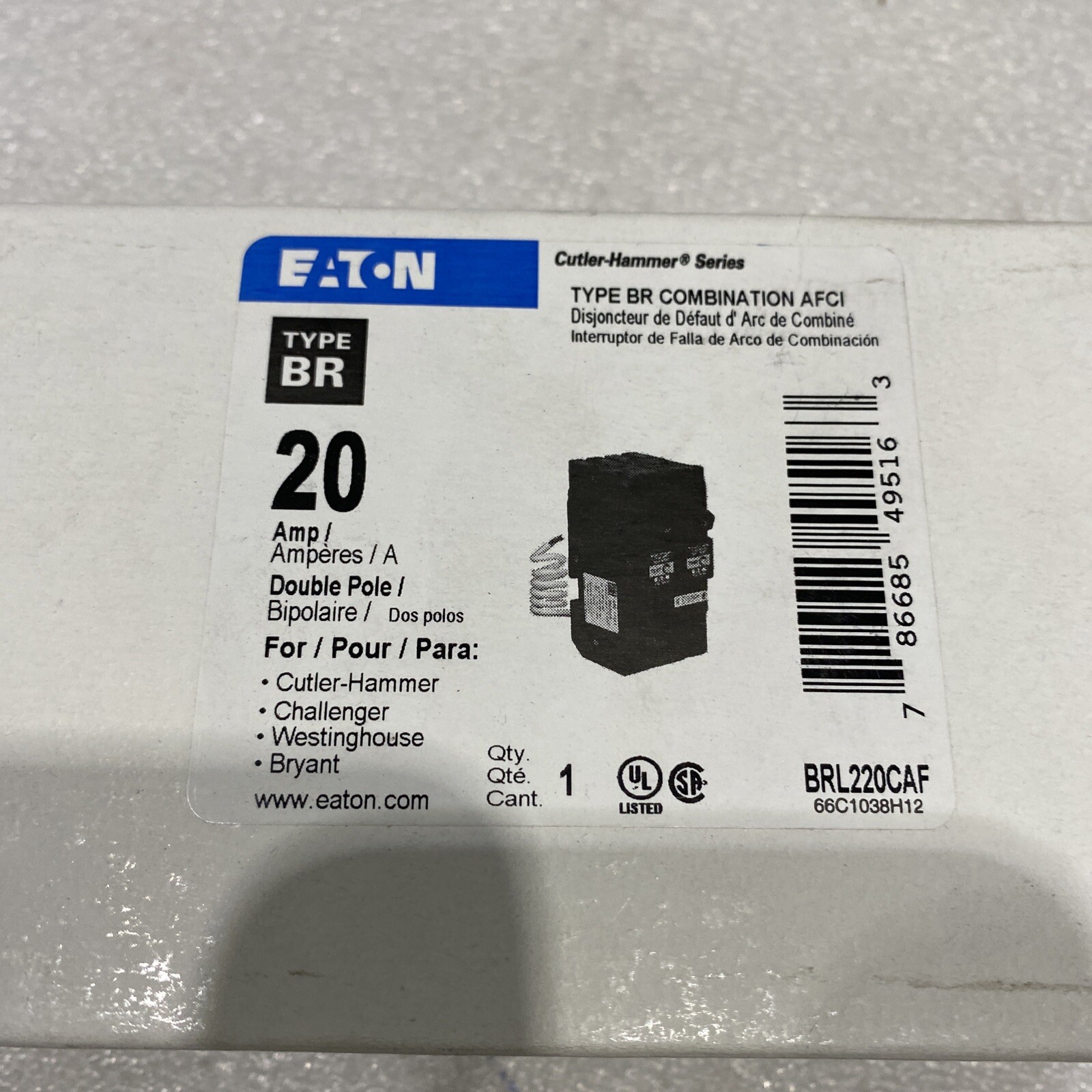 BRL220CAF 2 POLE 20AMP 240VAC COMBINATION ARC CIRCUIT BREAKER NEW