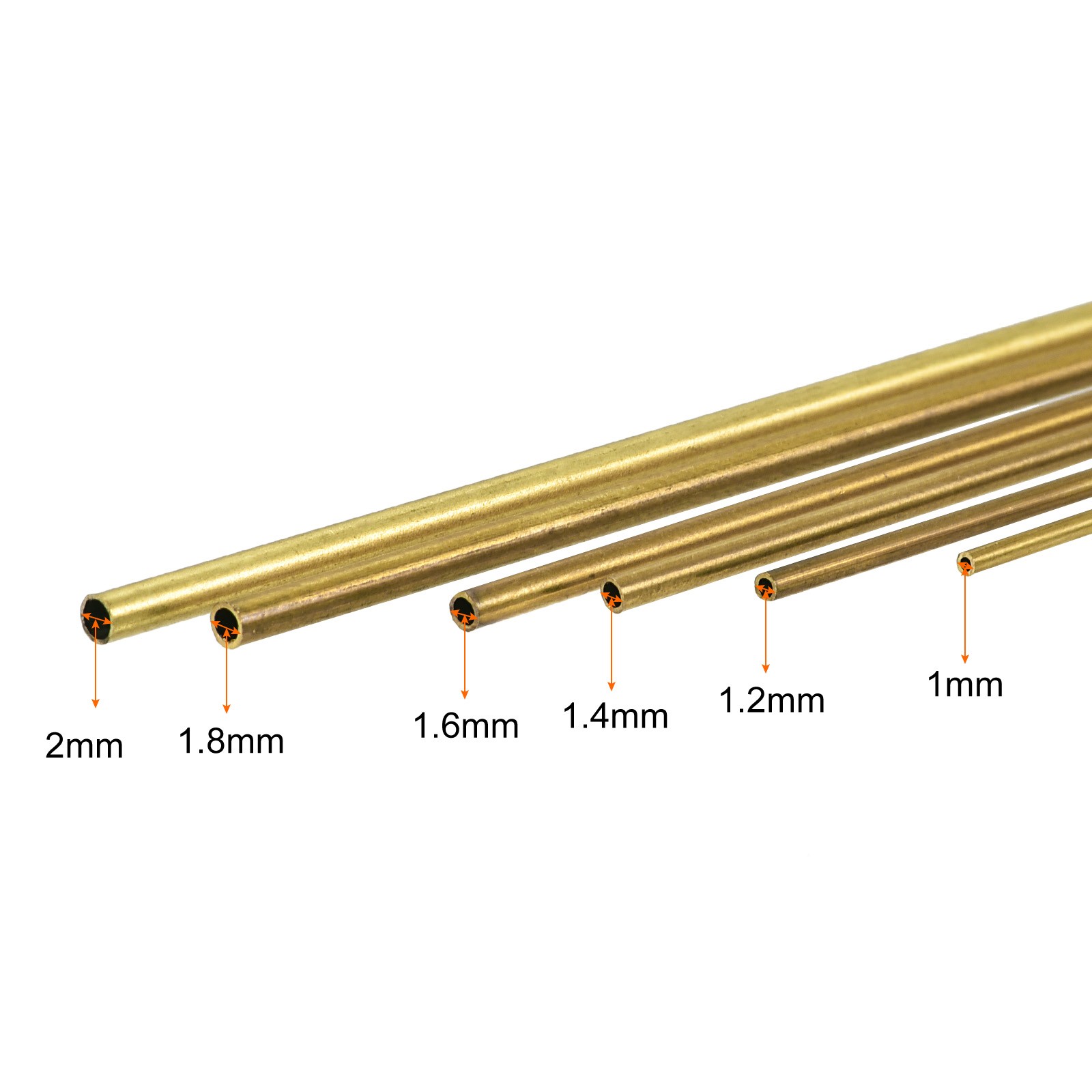 Brass Tube 1mm 1.2mm 1.4mm 1.6mm 1.8mm 2mm OD x 0.2mm Wall Thickness 300mm