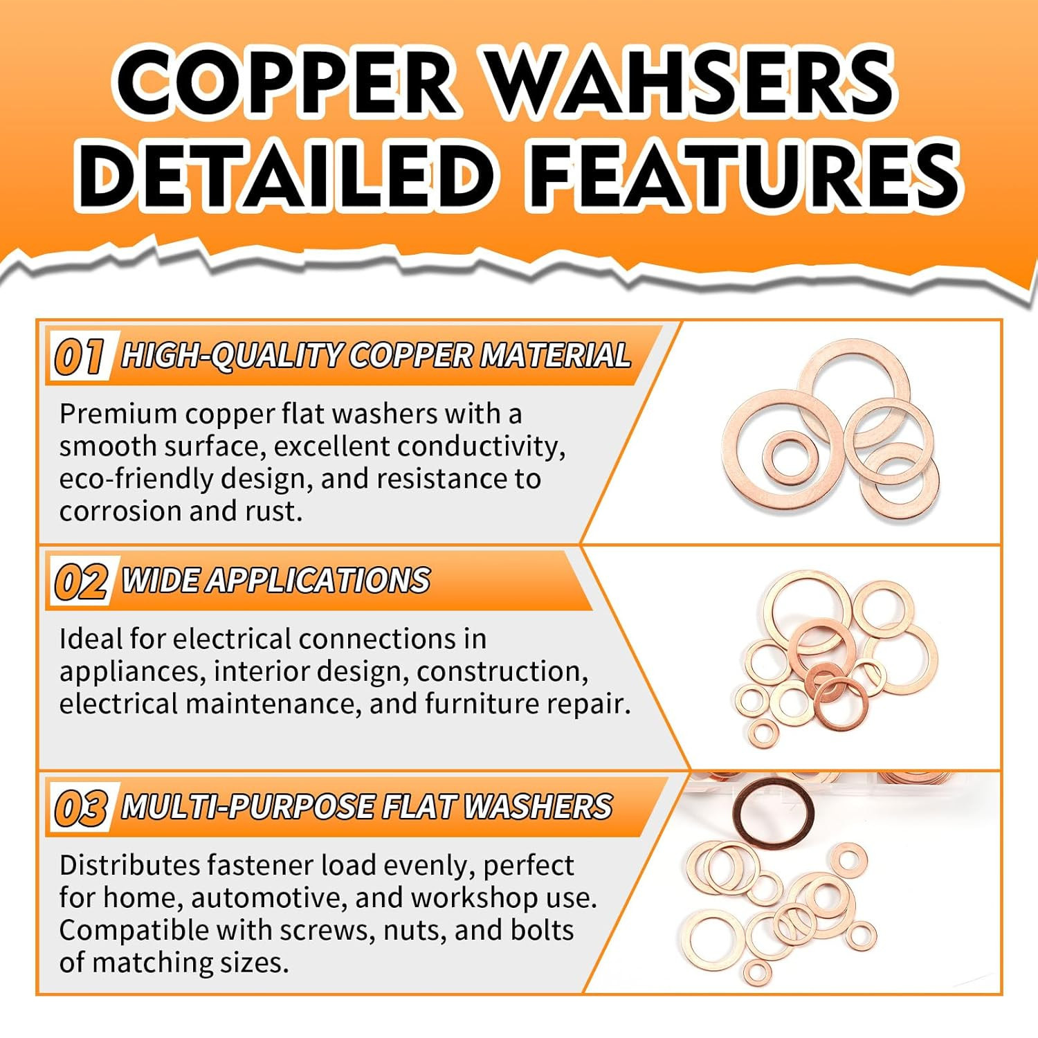 330PCS Copper Crush Washer Assortment Kit M5-M20 Metric Copper Sealing Washers .