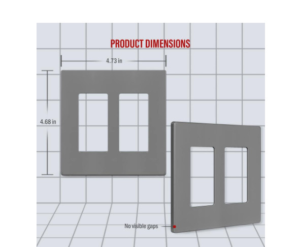 Gray 2-Gang, Decorator/Rocker, Plastic Polycarbonate, Screwless Wall Plate 5-PK