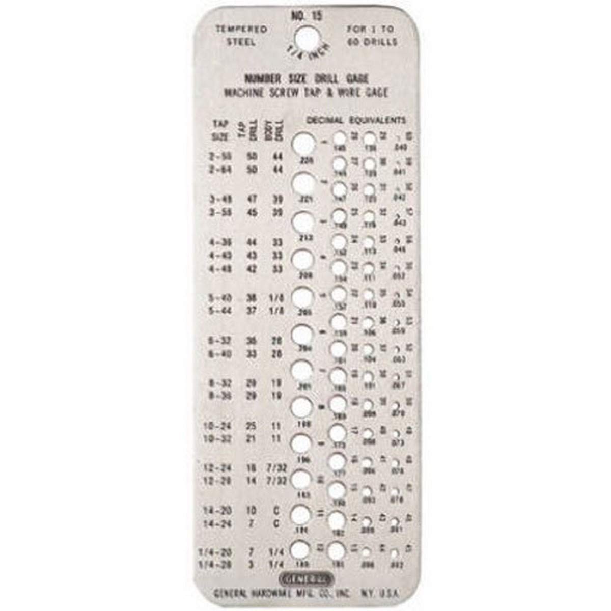 General Tools 15 Drill Gage, Number Size Drills 1 To 60 30 Milliliters, Black