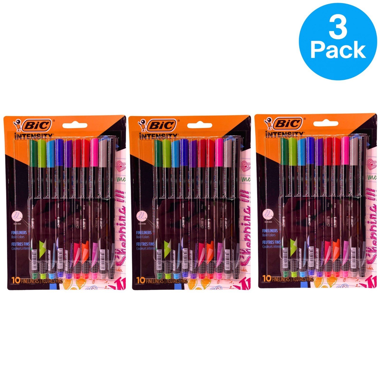 BIC Intensity Fineliner Markers 0.4mm Assorted Colors 10 Count 3 Pack New