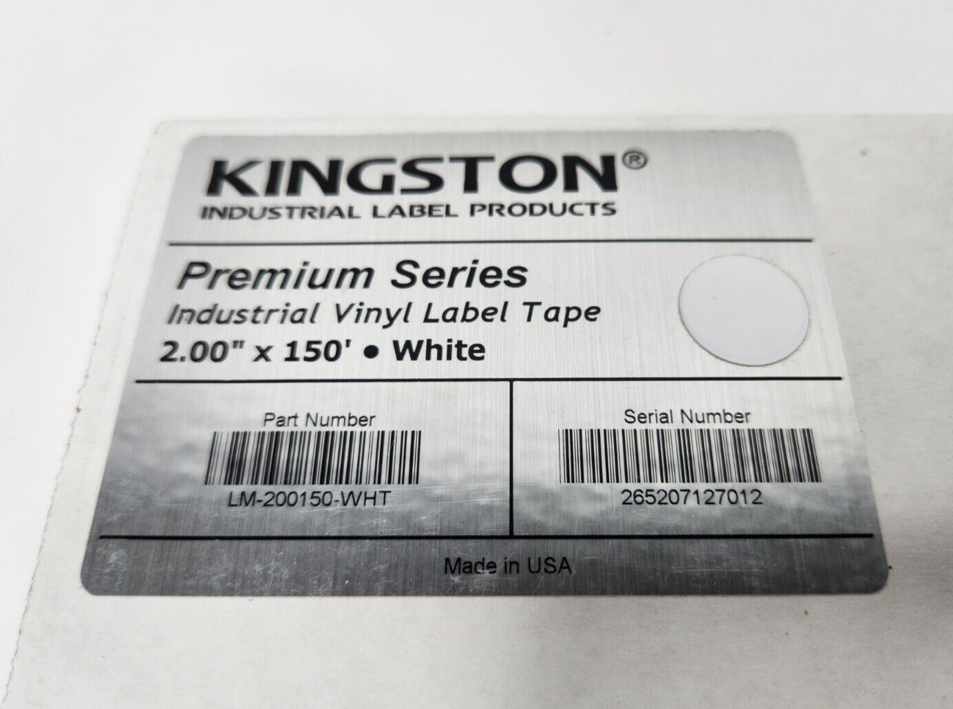 Kingston Premium Vinyl Label Tape, White, 2″ x 150′