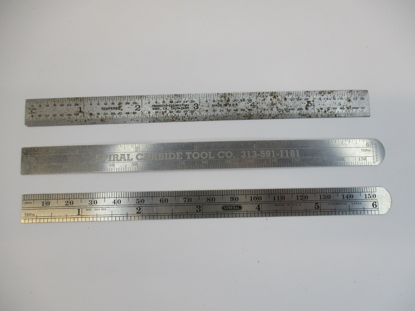 (3) 6″ Scales Ruler Rule Scale GENERAL 305 ME, PEC Tools 5R, Executive SS USA VG