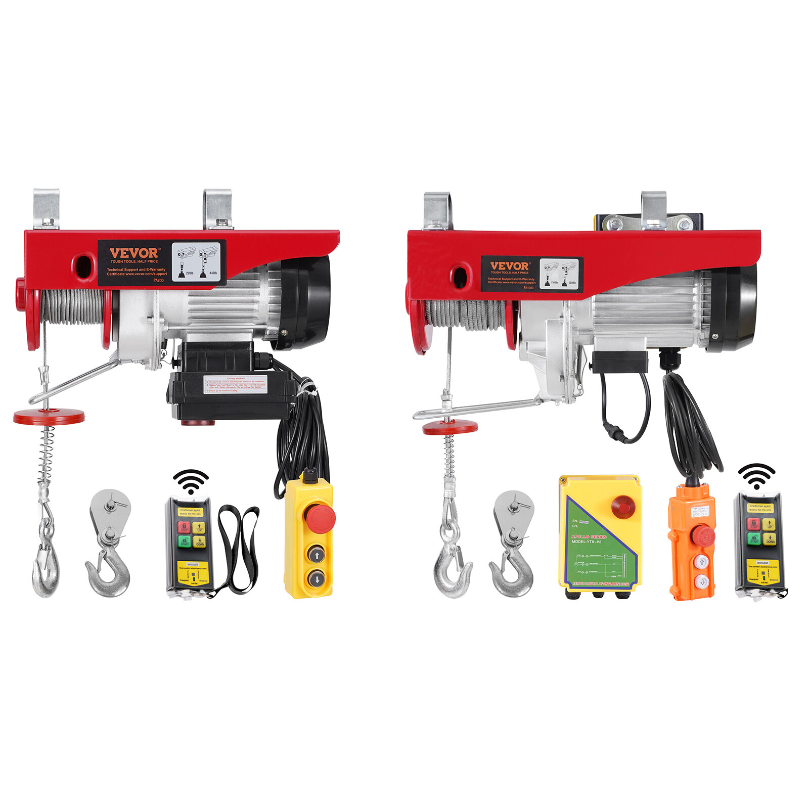VEVOR Electric Hoist Crane Winch 440-2200 lbs 328′ Wireless & 14′ Wired Remote
