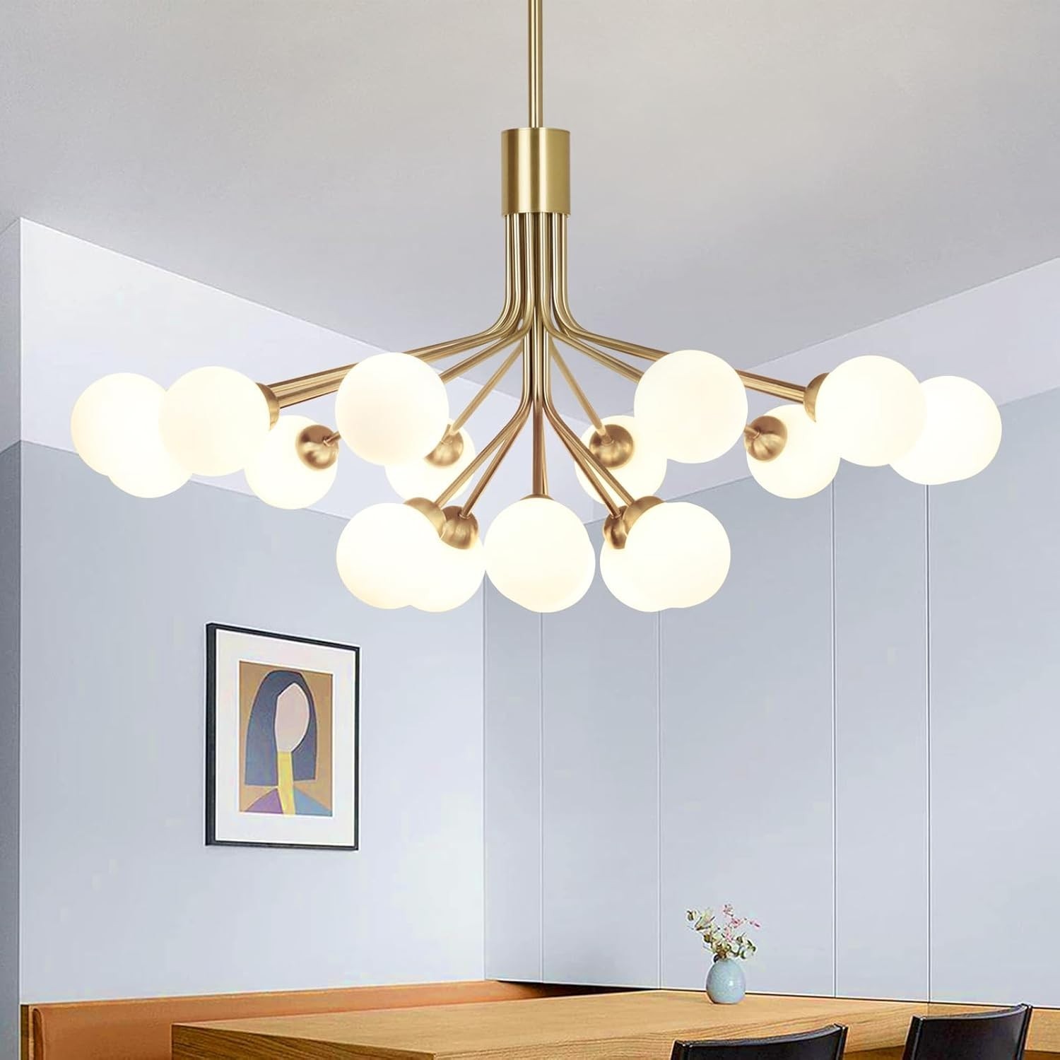Gold Sputnik Chandelier 18-Light Glass Globe 35.4″ Mid Century G9