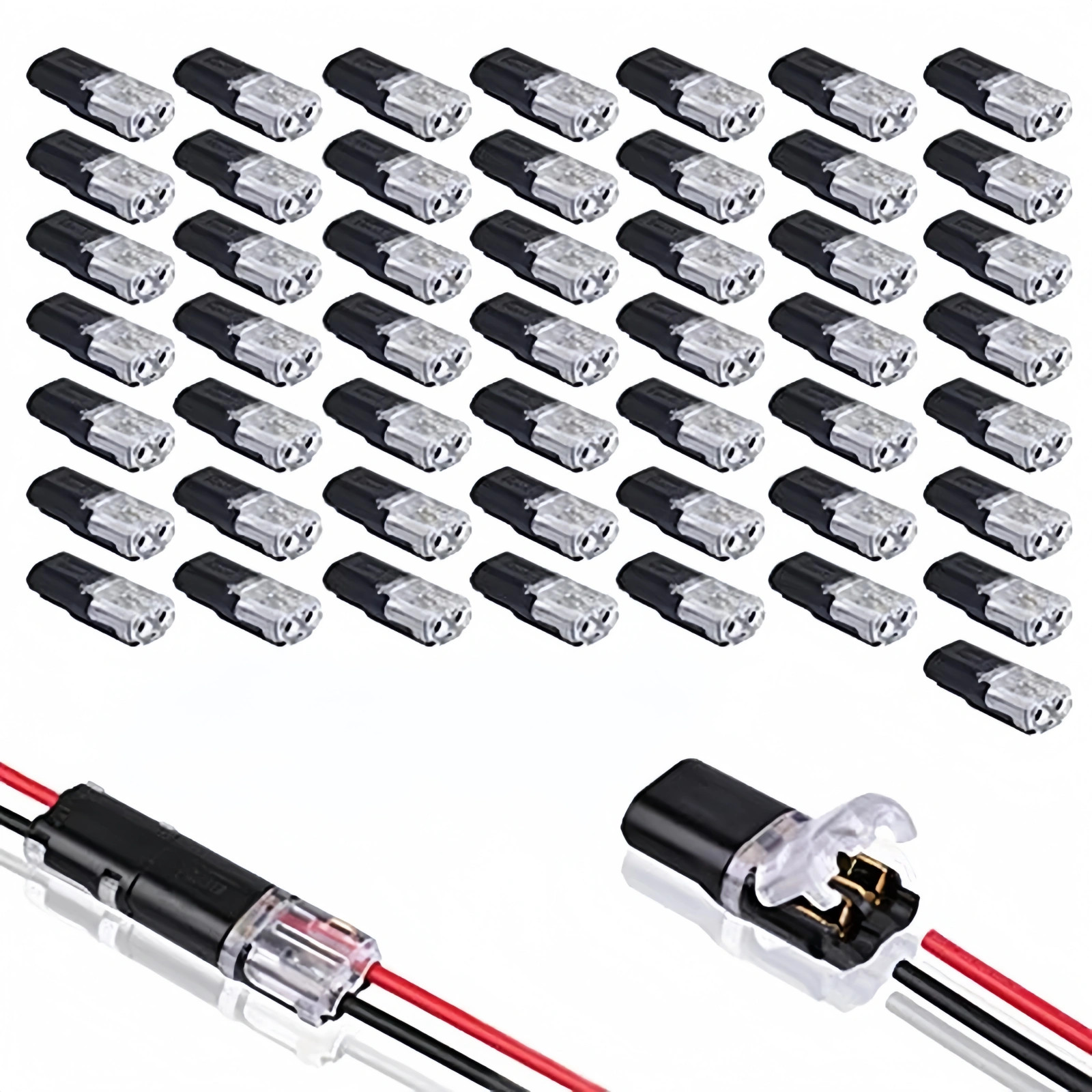 50PC Double-Wire Plug-in Connector, Cable Clamp with Locking Buckle, AWG 18-22