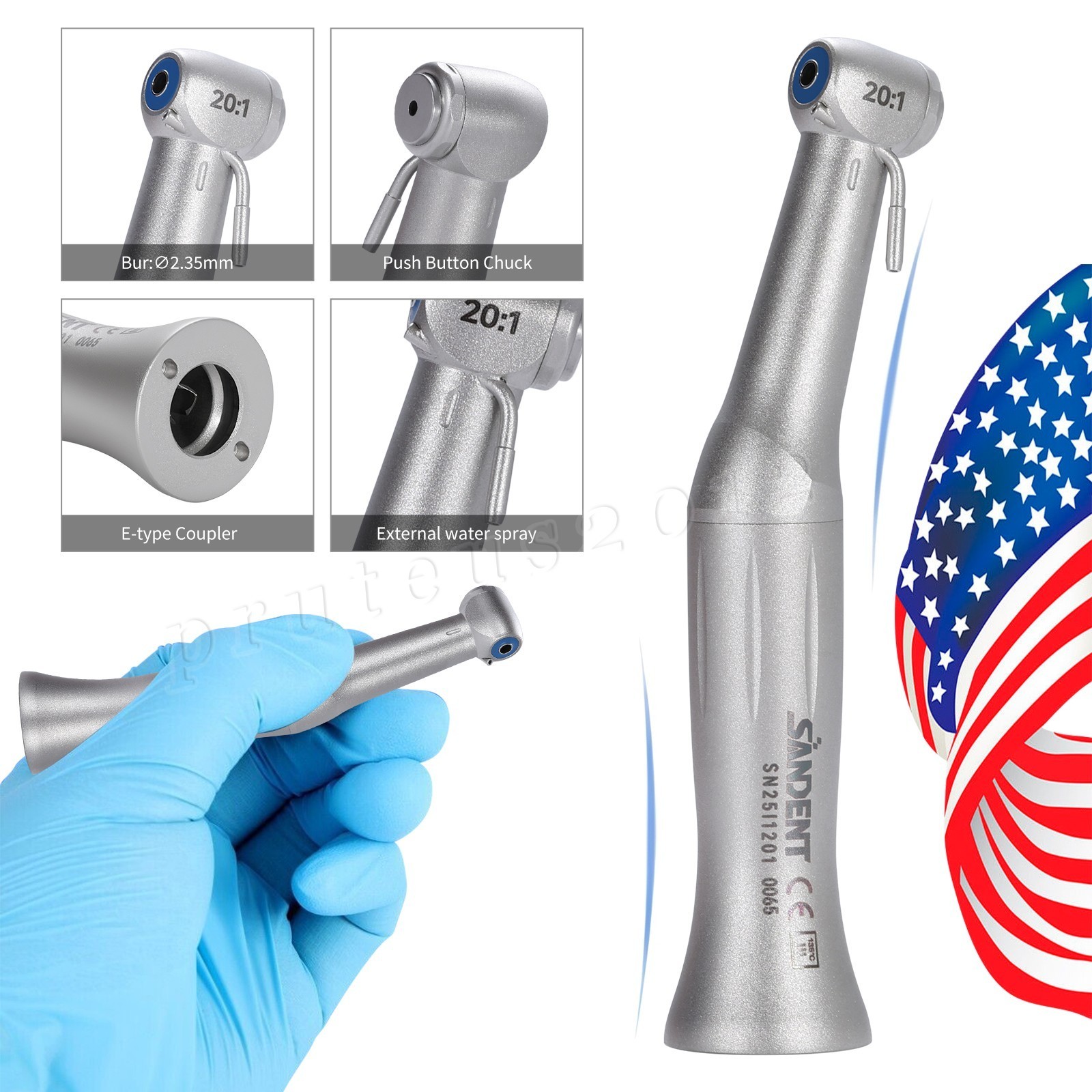 Dental Implant 20:1 Contra Angle Handpiece For All ISO E-Type Connector