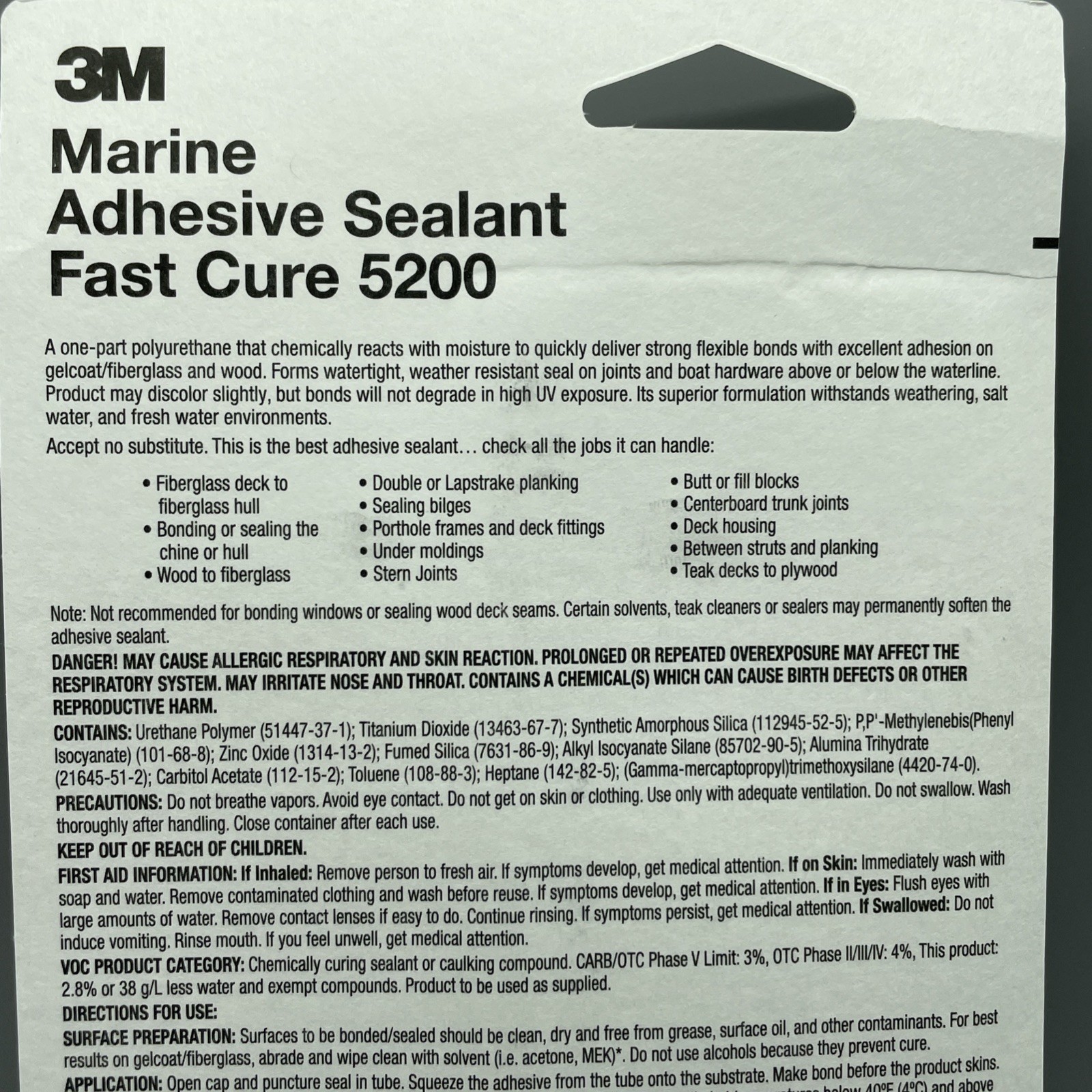3M 5200 Marine Sealant Fast Cure White 3 oz Tube Fiberglass Adhesive Boat New