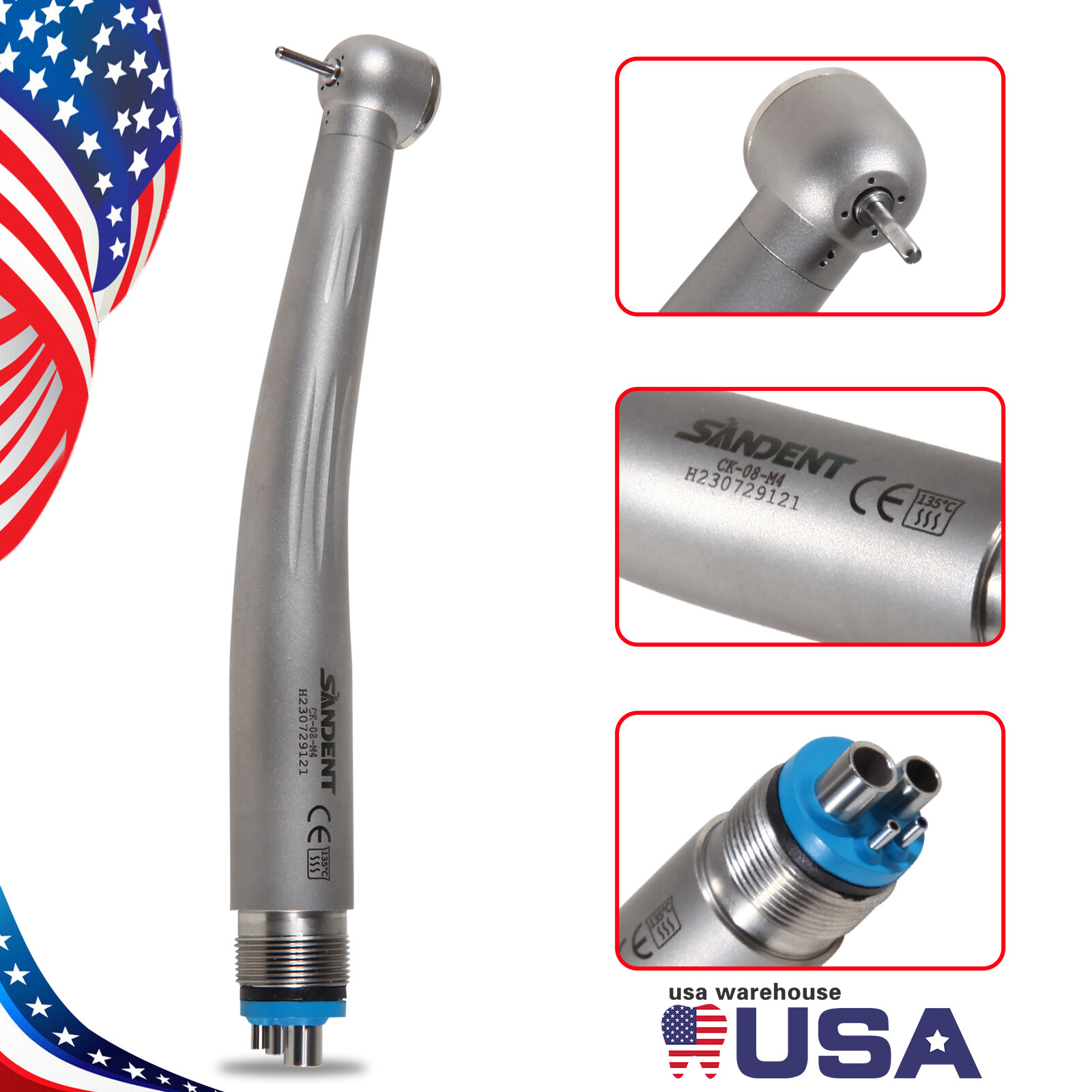 Dental High Speed Handpiece Ceramic Rotor Push Button 4 Holes Single Way Spray